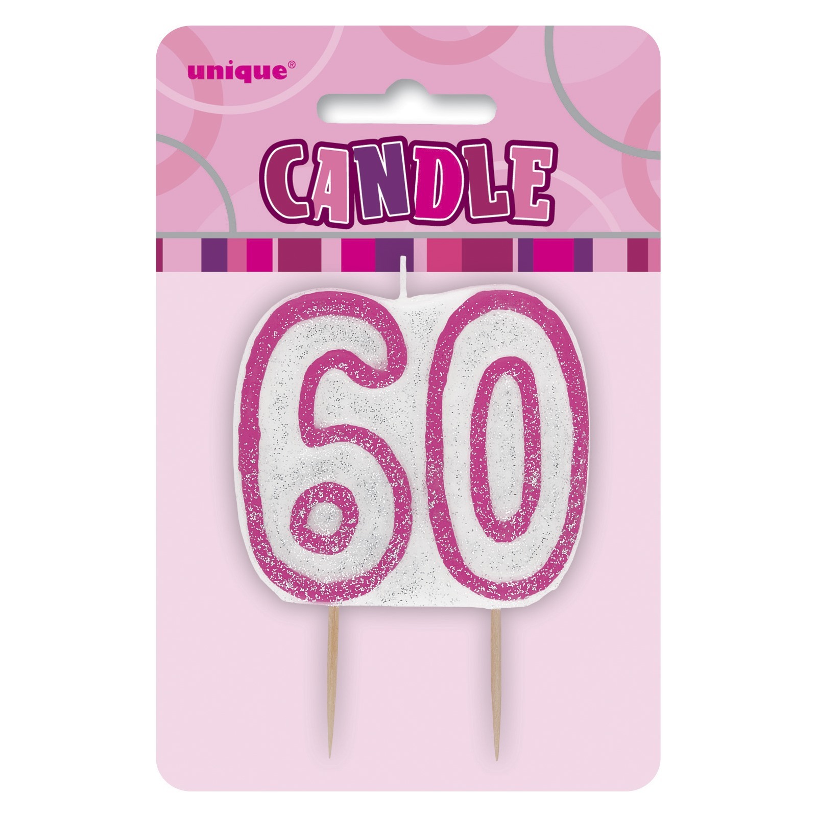 Glitz Pink 60th Birthday Candle