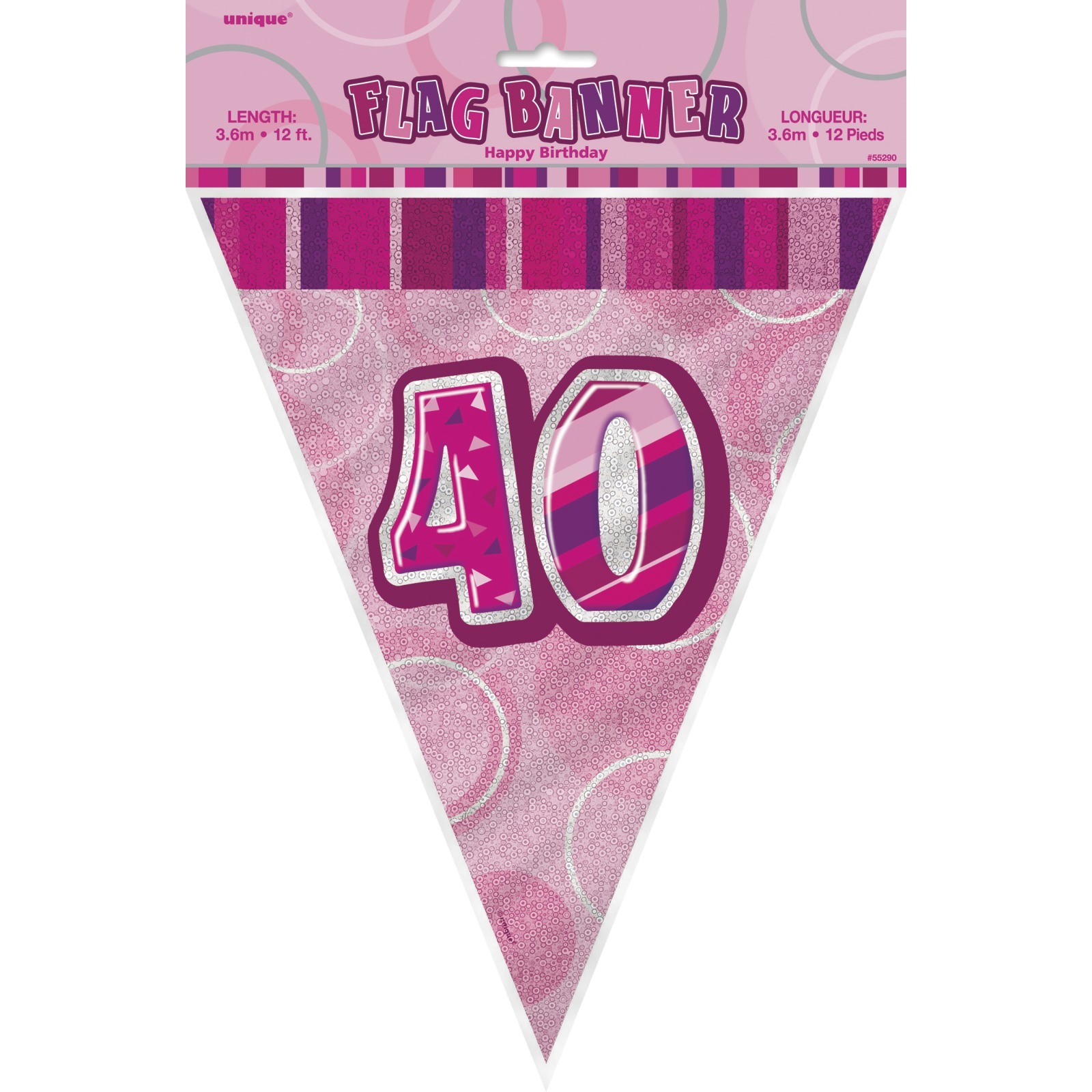 Glitz Pink 40th Birthday Flag Banner