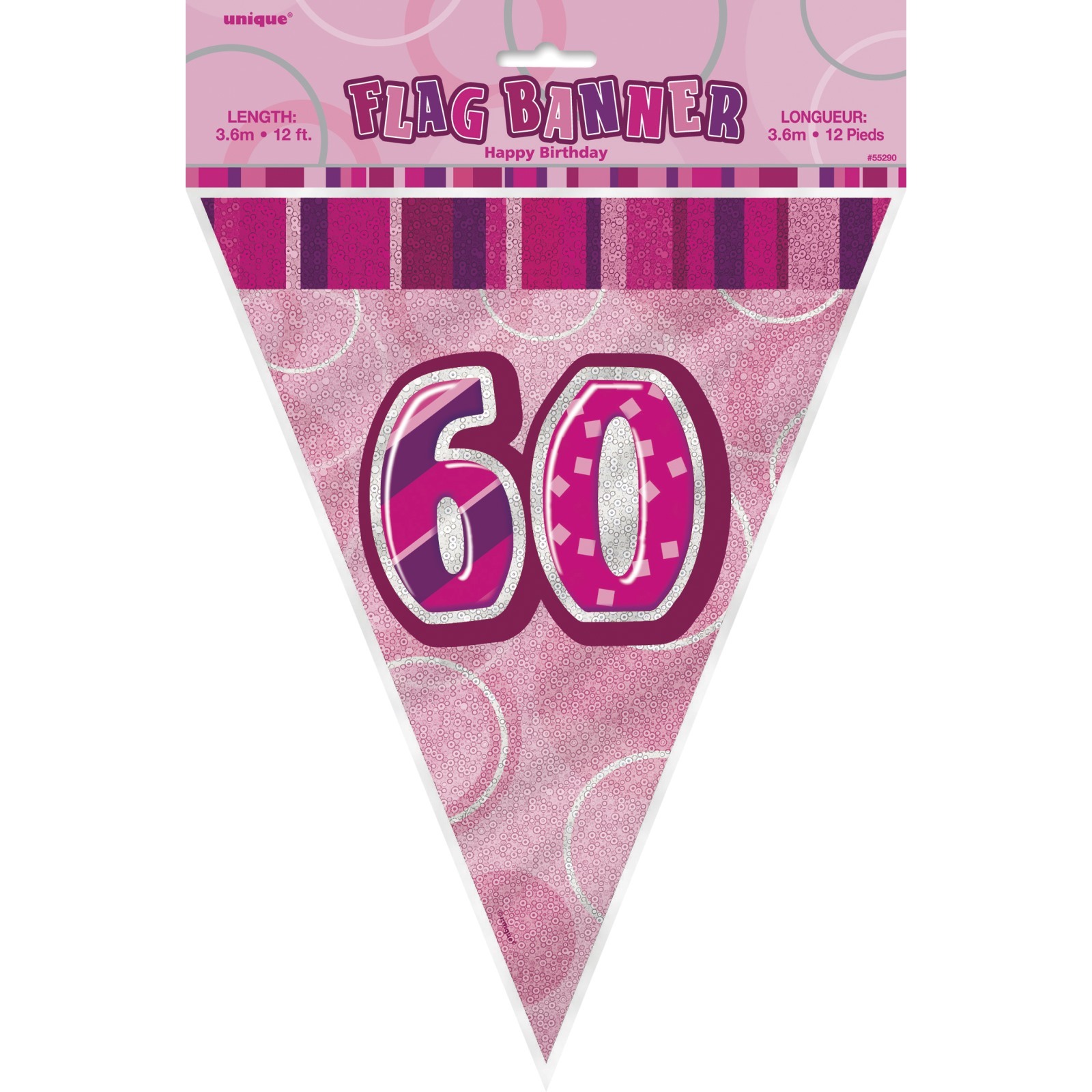 Glitz Pink 60th Birthday Flag Banner