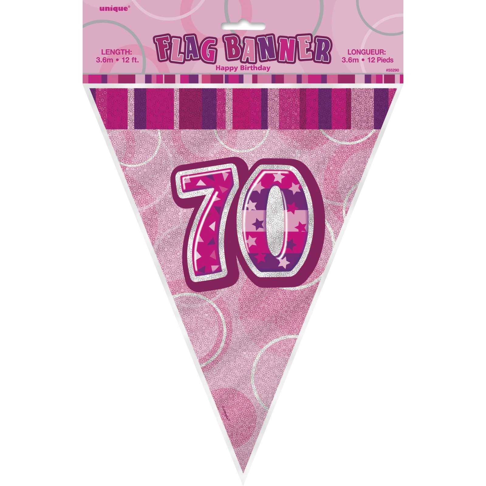 Glitz Pink 70th Birthday Flag Banner