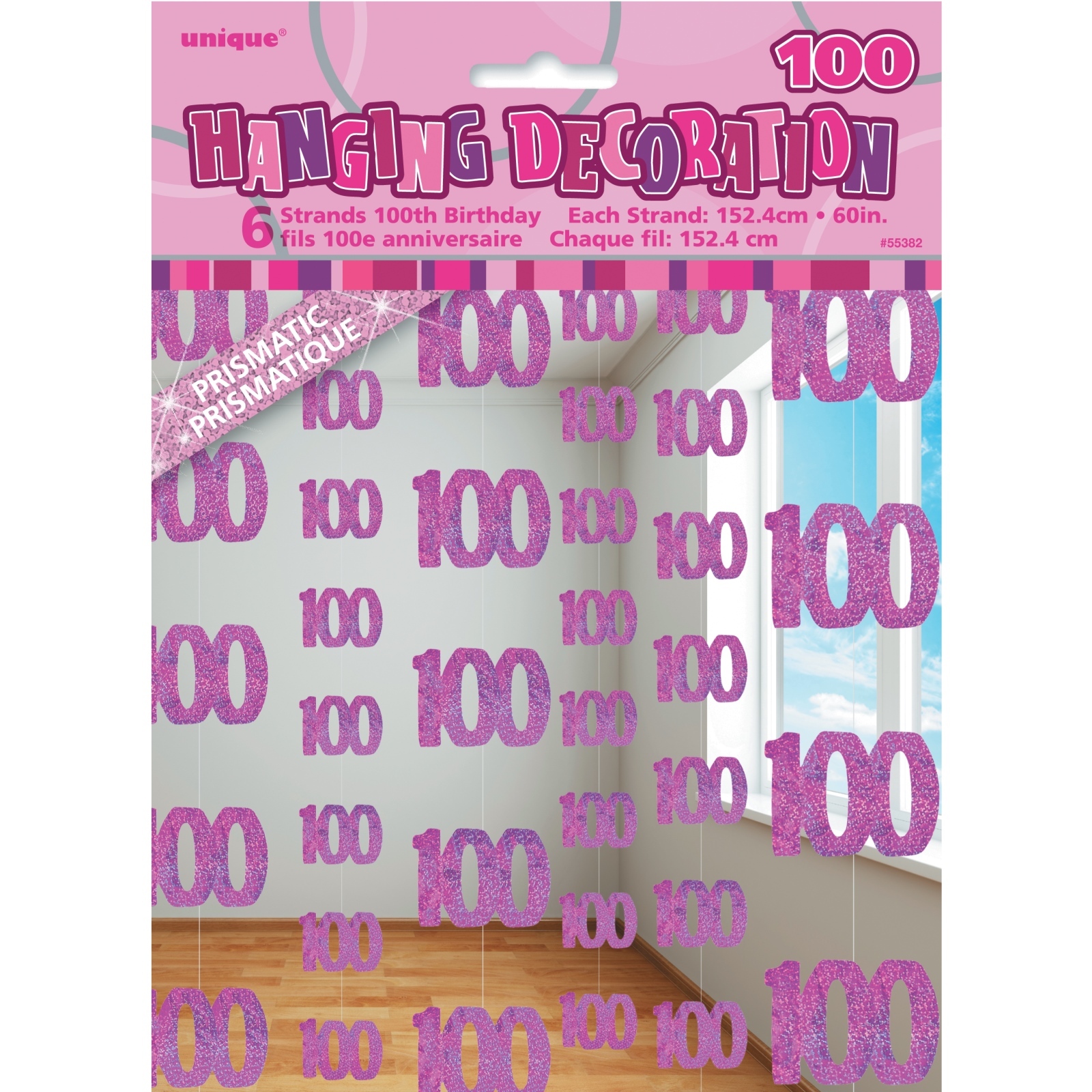 Glitz Pink 100th Birthday Hanging Decoration