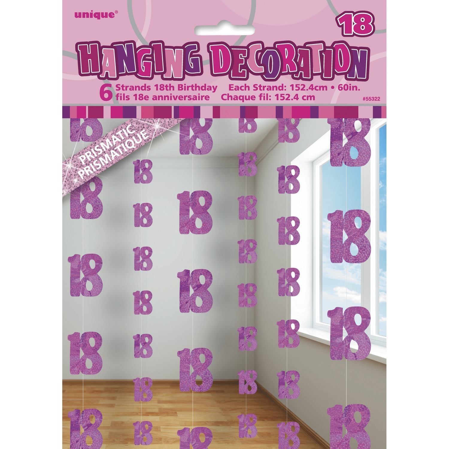 Glitz Pink 18th Birthday Hanging Decoration