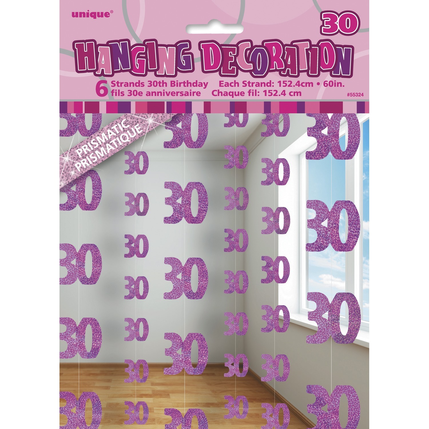 Glitz Pink 30th Birthday Hanging Decoration