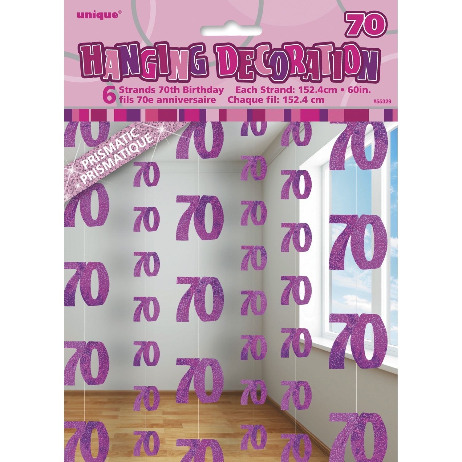 Glitz Pink 70th Birthday Hanging Decoration