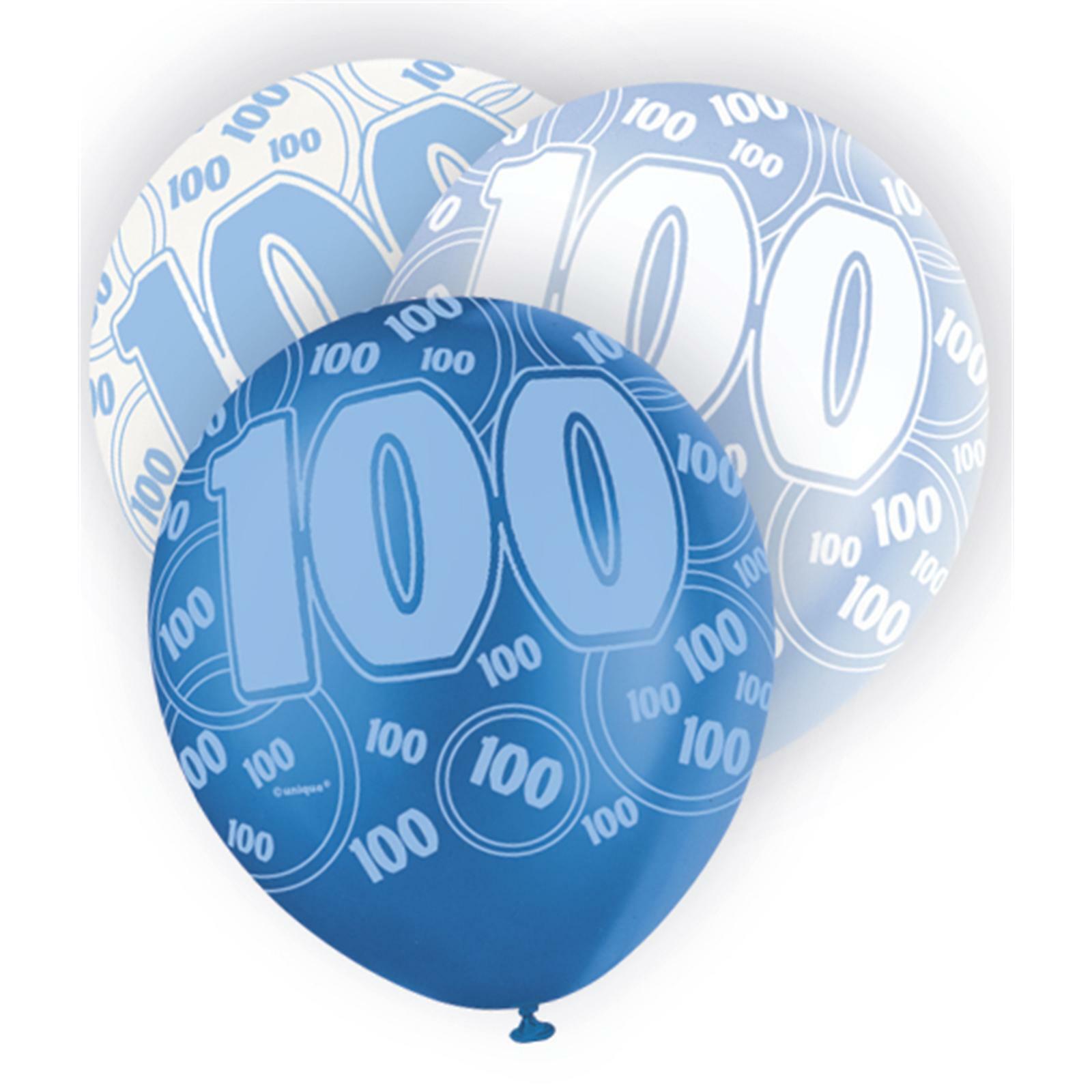 Glitz Blue 100th Birthday Balloons (Pack of 6)