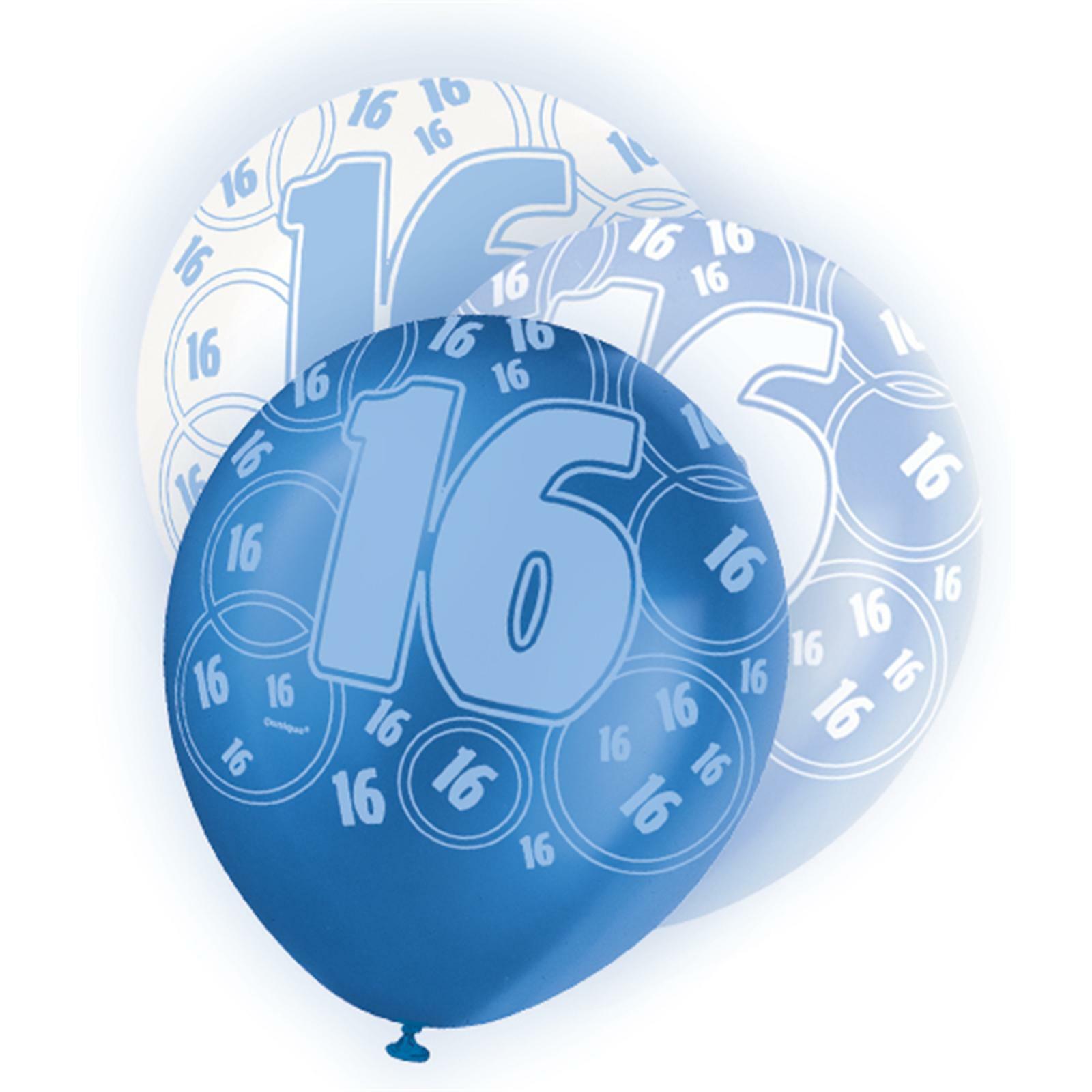 Glitz Blue 16th Birthday Balloons (Pack of 6)