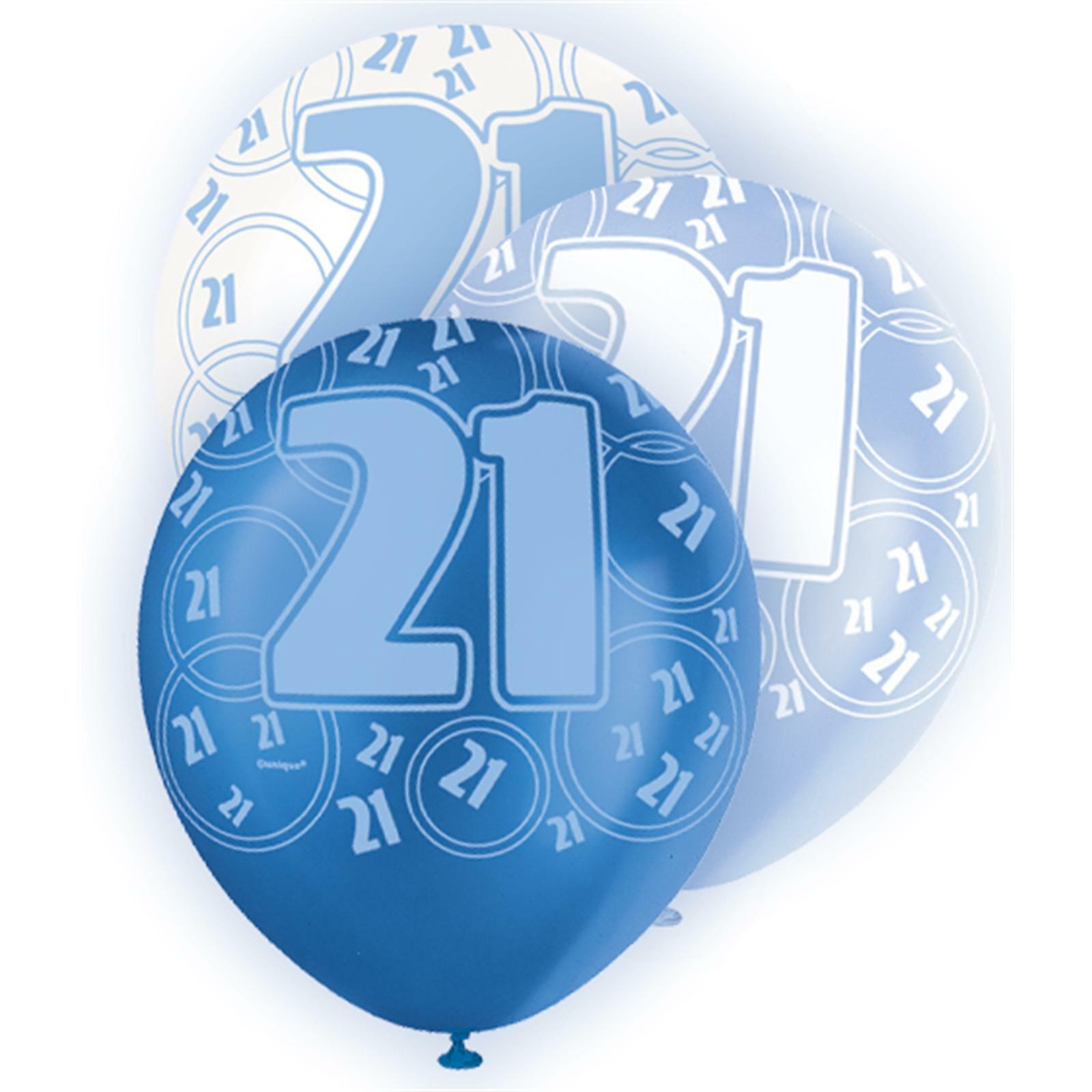 Glitz Blue 21st Birthday Balloons (Pack of 6)