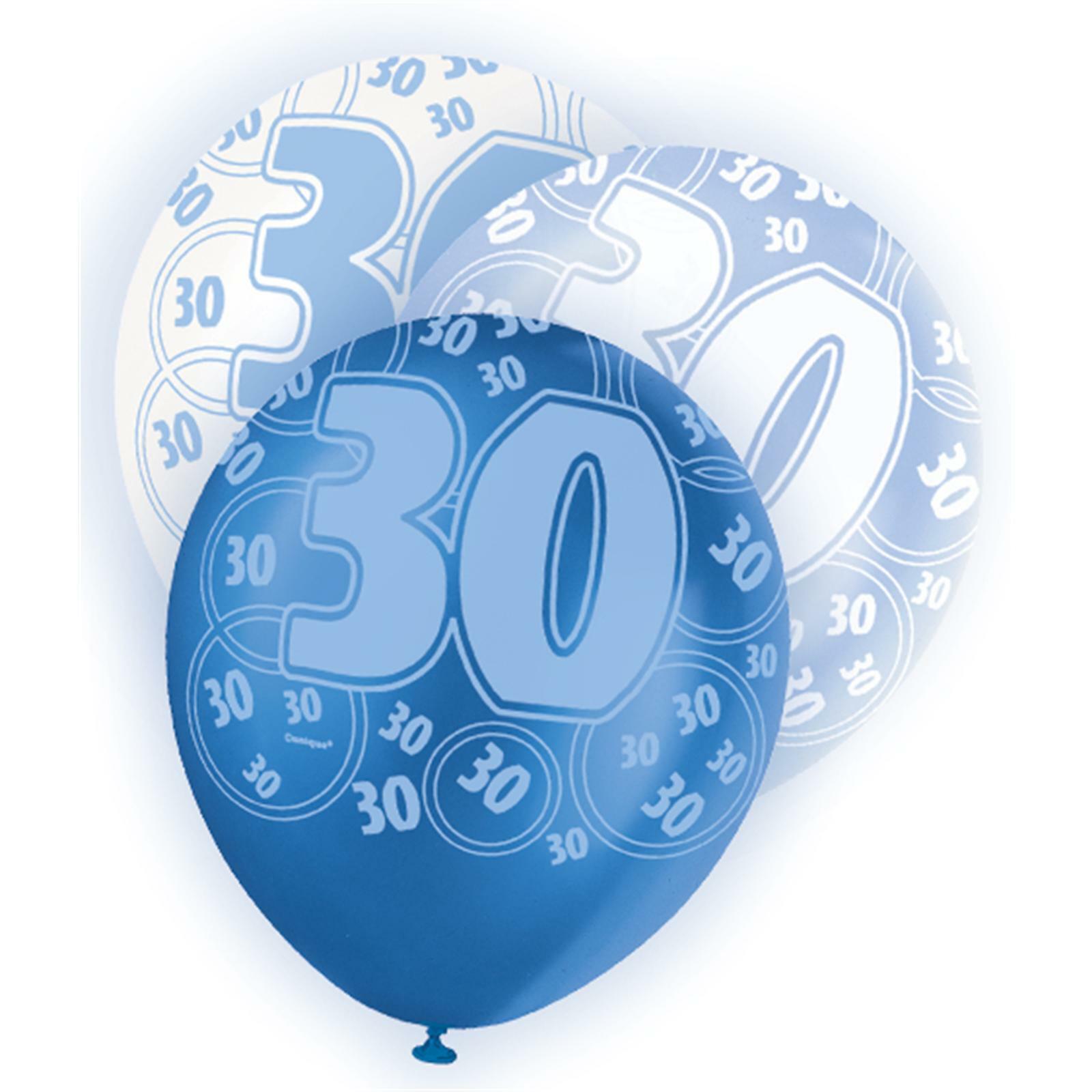 Glitz Blue 30th Birthday Balloons (Pack of 6)