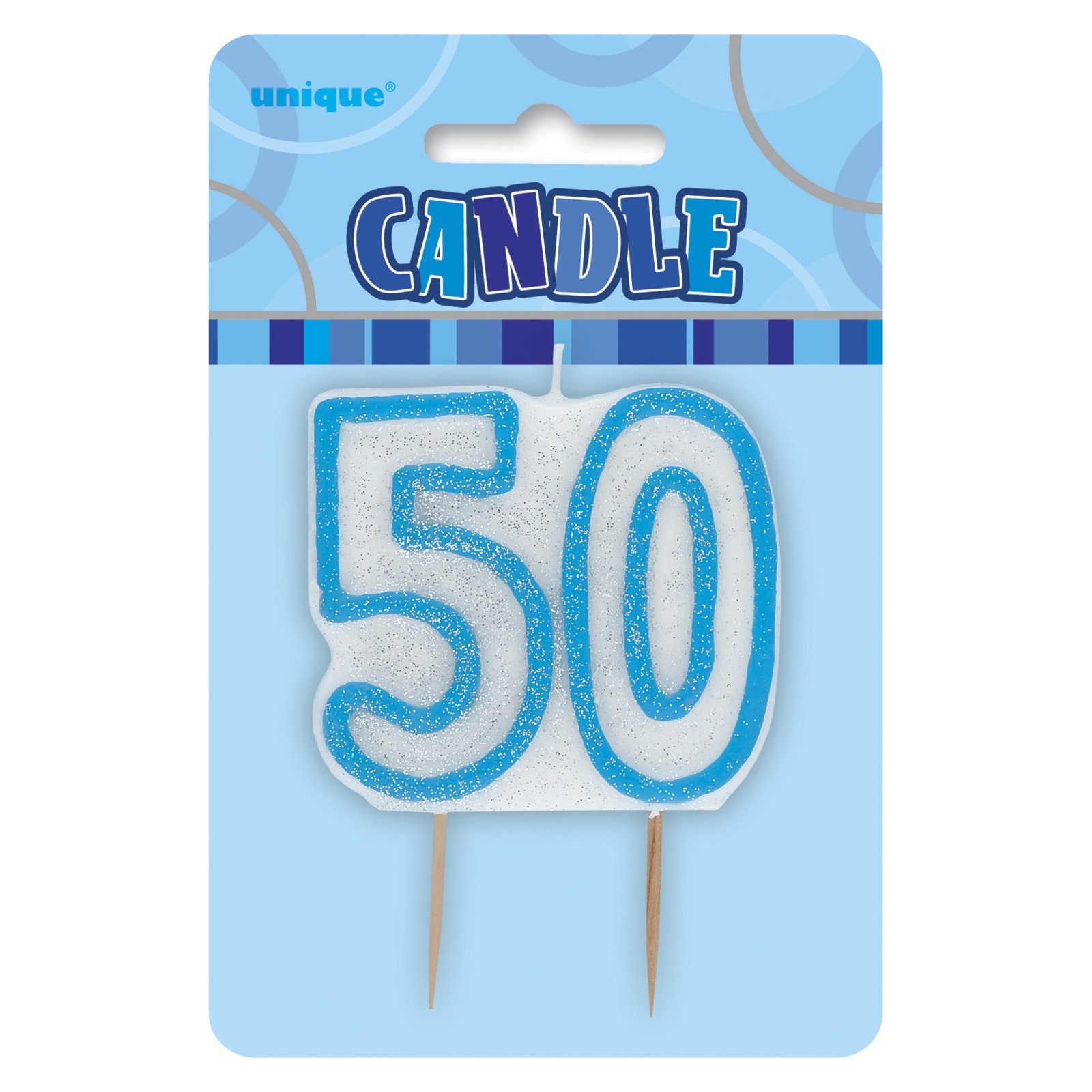 Glitz Blue 50th Birthday Candle