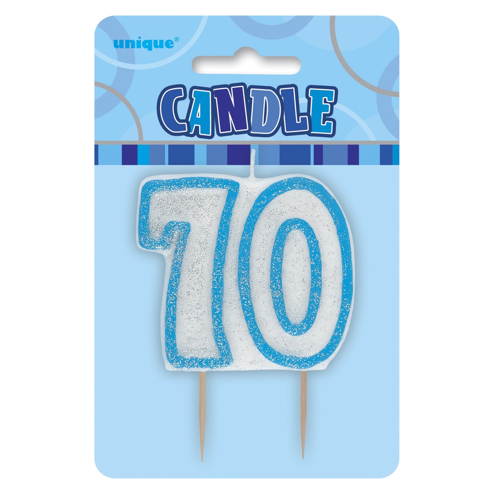 Glitz Blue 70th Birthday Candle