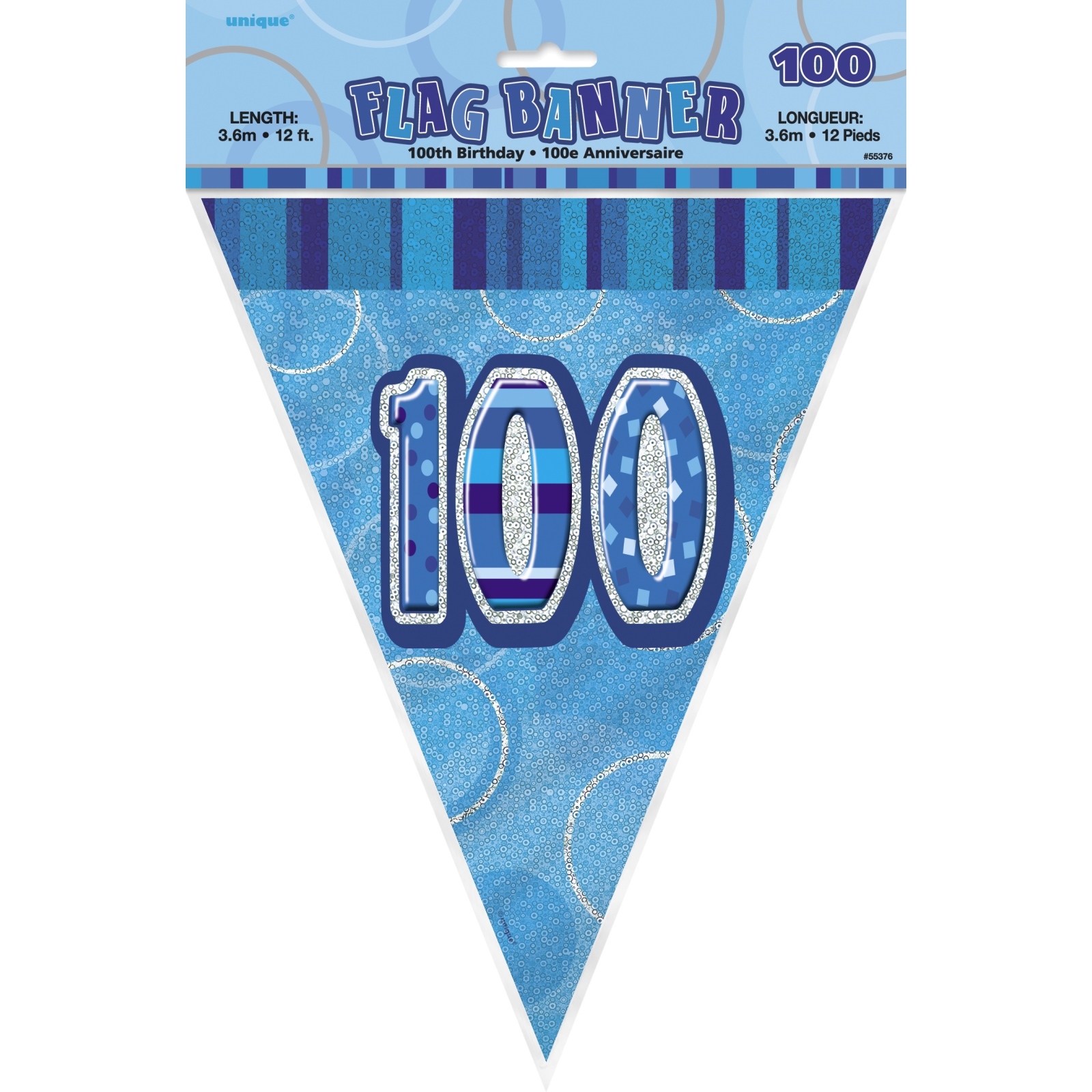 Glitz Blue 100th Birthday Flag Banner