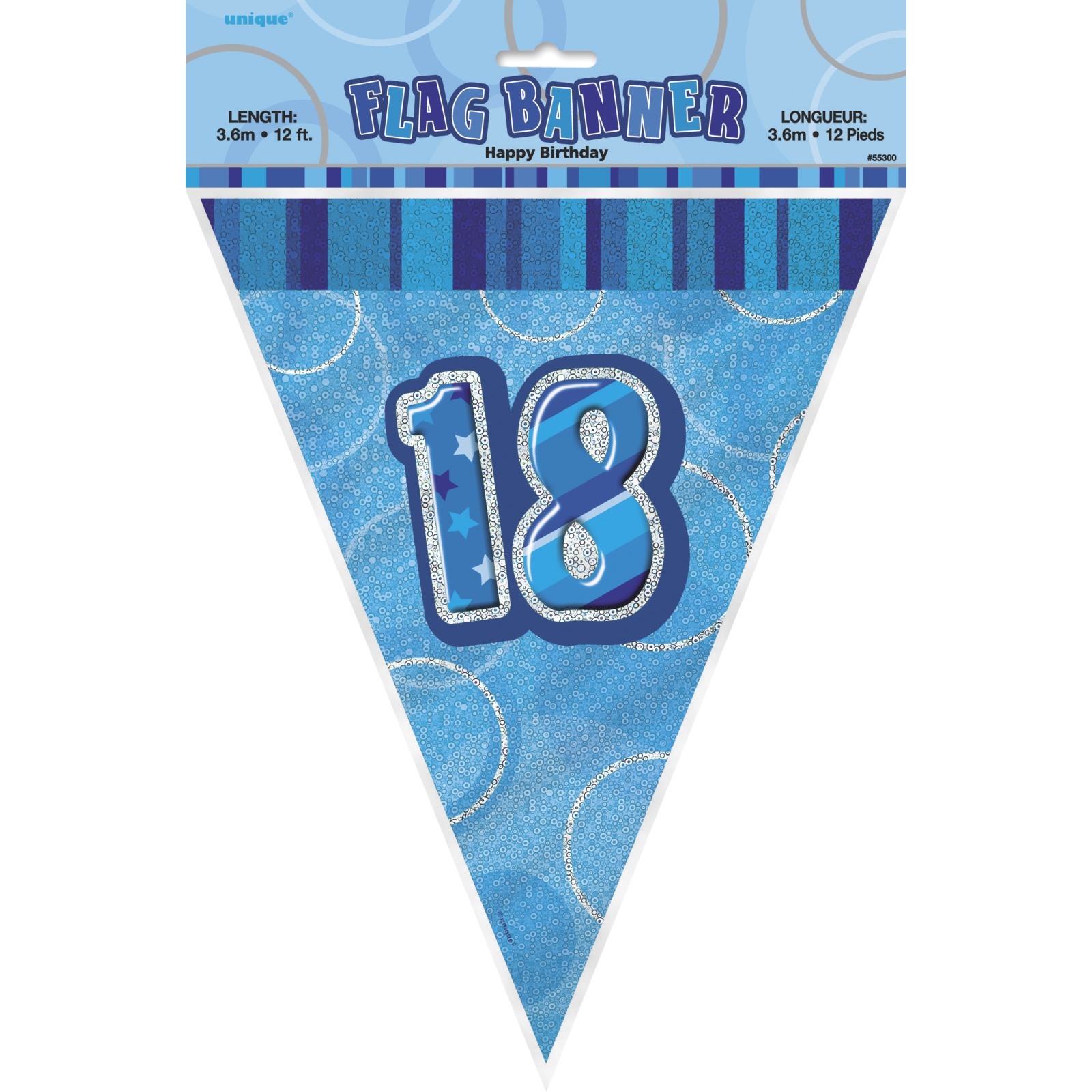 Glitz Blue 18th Birthday Flag Banner