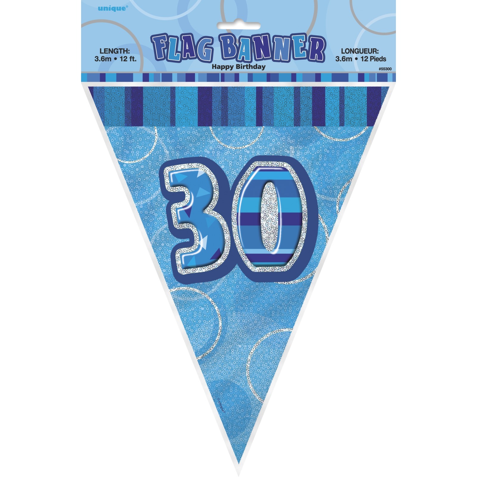 Glitz Blue 30th Birthday Flag Banner