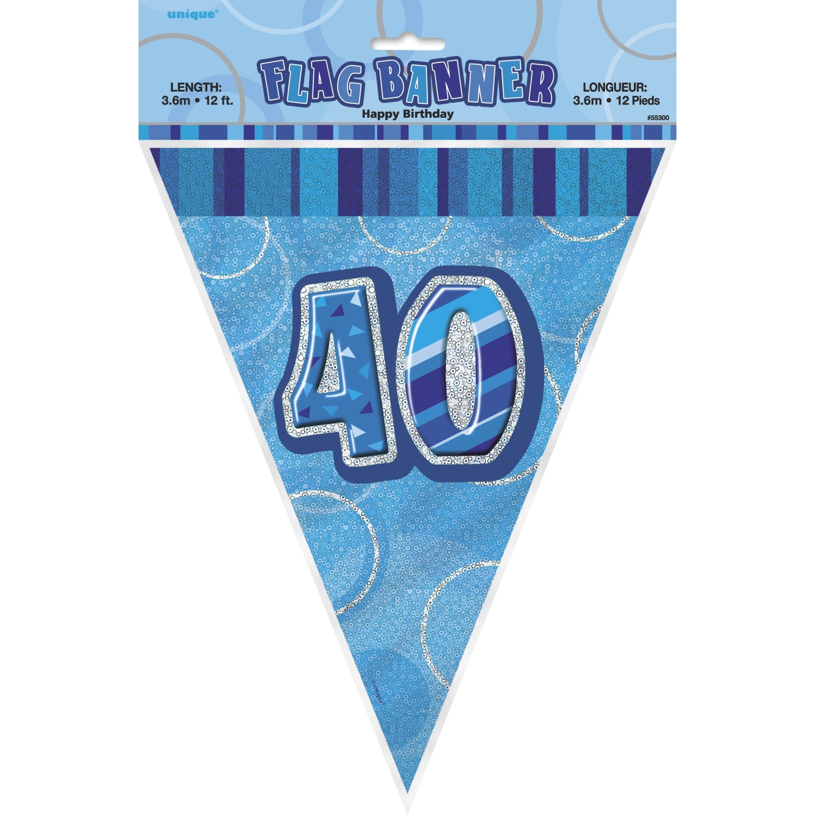 Glitz Blue 40th Birthday Flag Banner