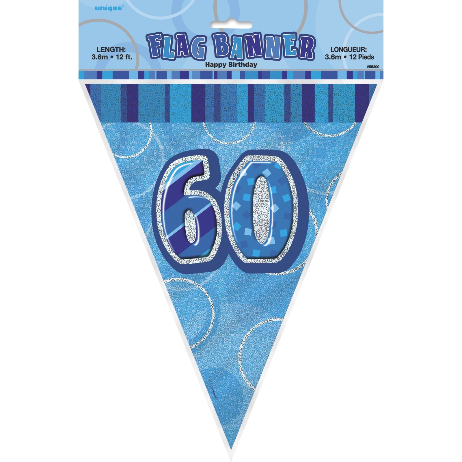Glitz Blue 60th Birthday Flag Banner
