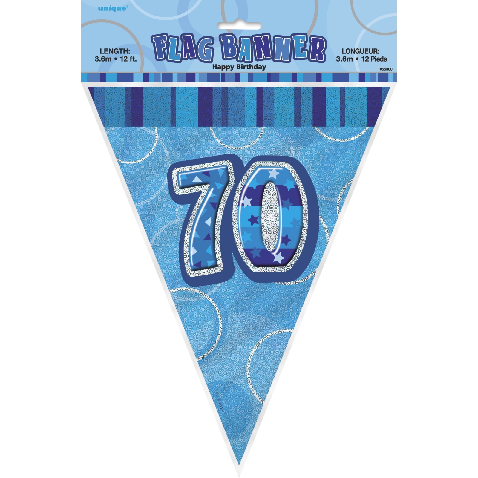 Glitz Blue 70th Birthday Flag Banner