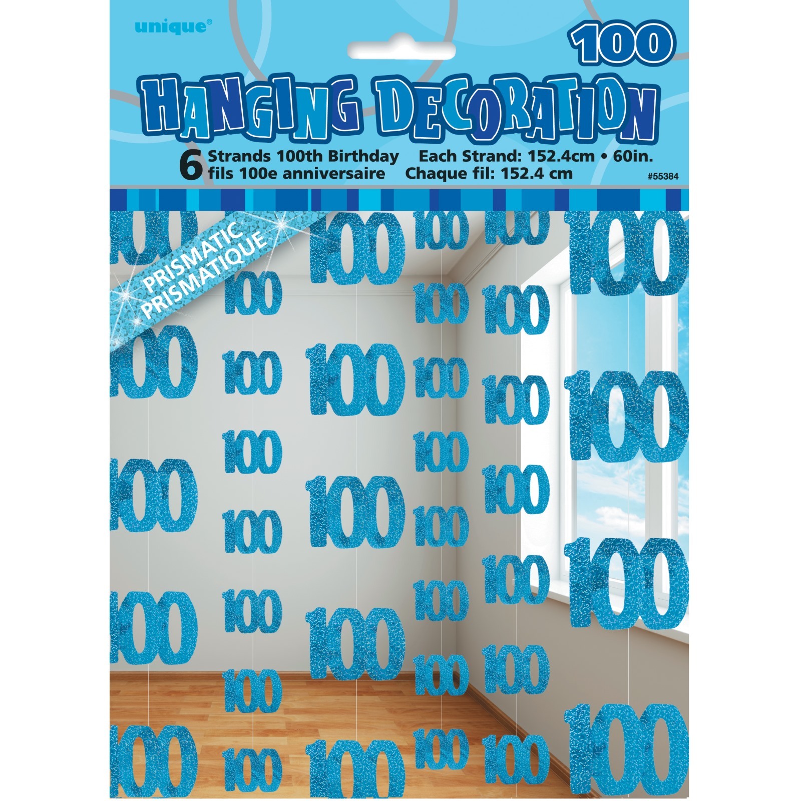 Glitz Blue 100th Birthday Hanging Decoration