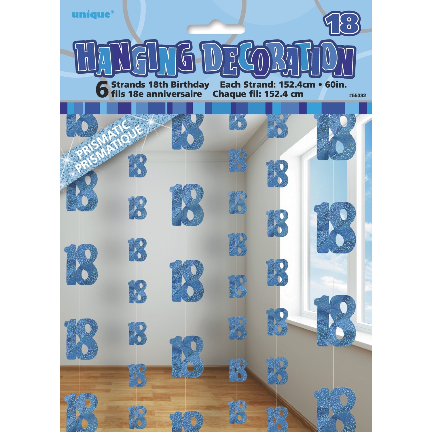 Glitz Blue 18th Birthday Hanging Decoration