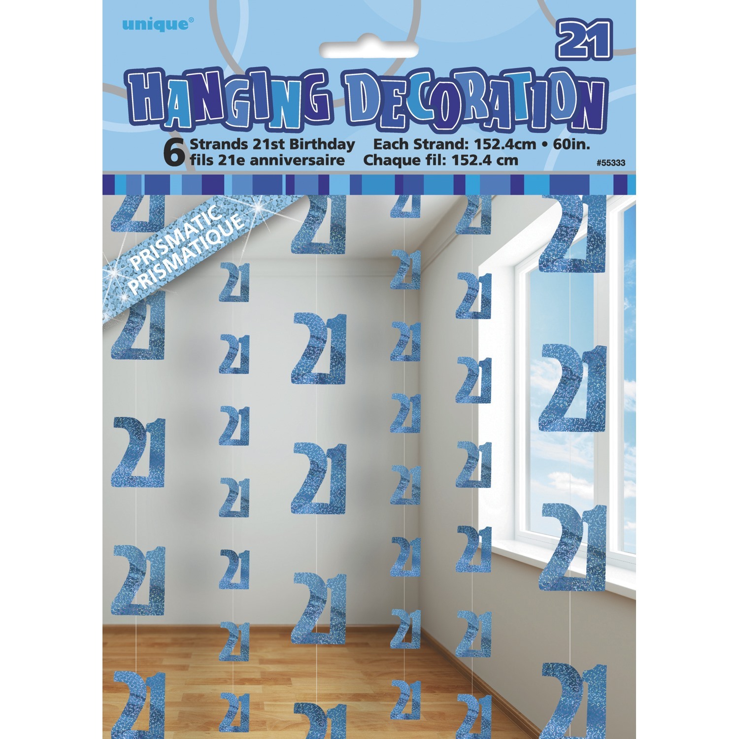 Glitz Blue 21st Birthday Hanging Decoration