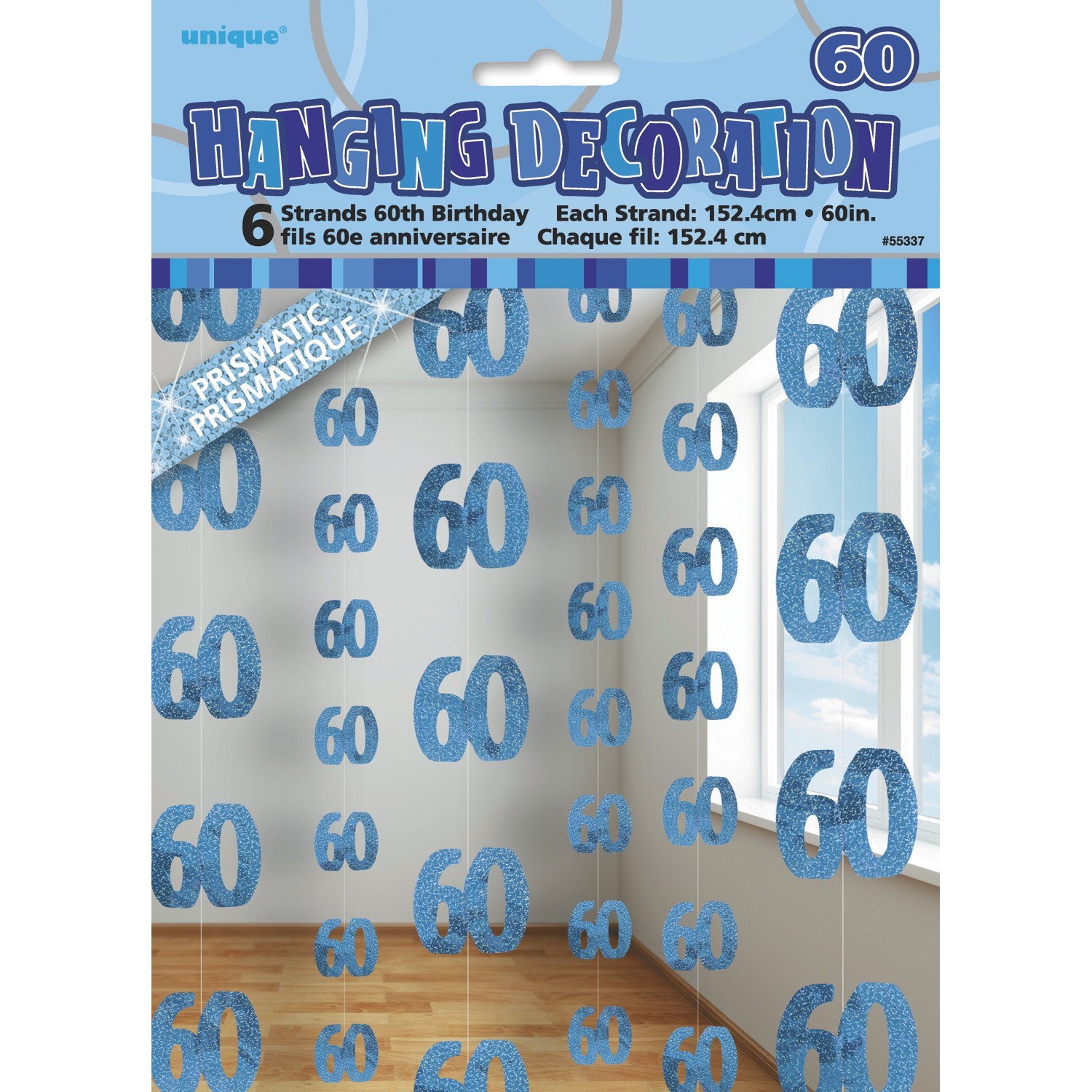 Glitz Blue 60th Birthday Hanging Decoration