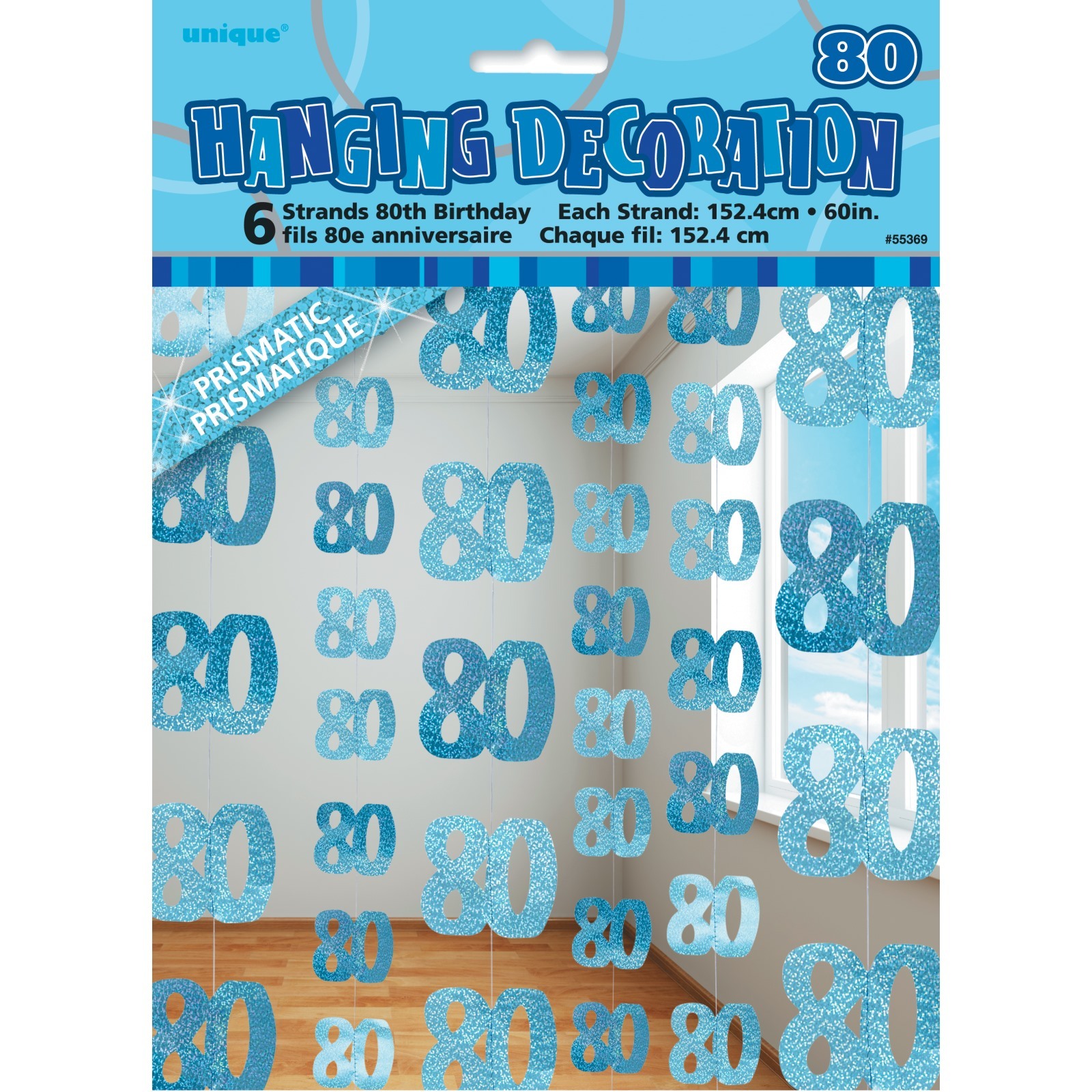 Glitz Blue 80th Birthday Hanging Decoration