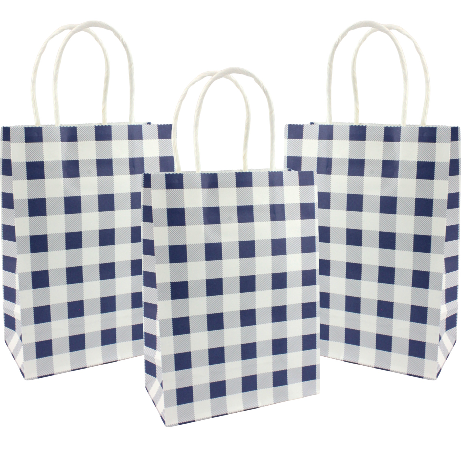 Navy Blue Gingham Gift Bags (Pack of 10)