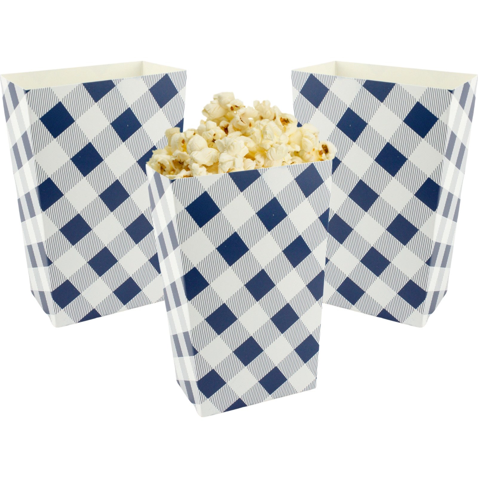 Navy Blue Gingham Popcorn Boxes (Pack of 10)