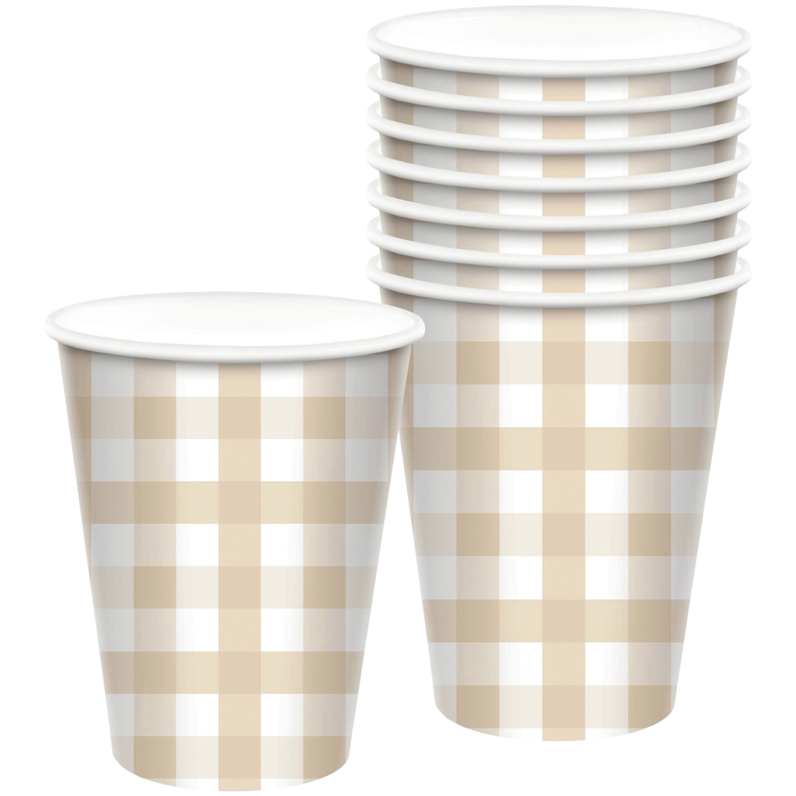 Sand Gingham Paper Cups (Pack of 8)