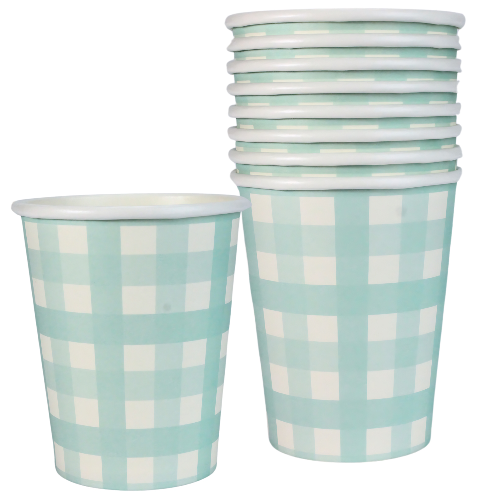 Pastel Mint Green Gingham Paper Cups (Pack of 8)