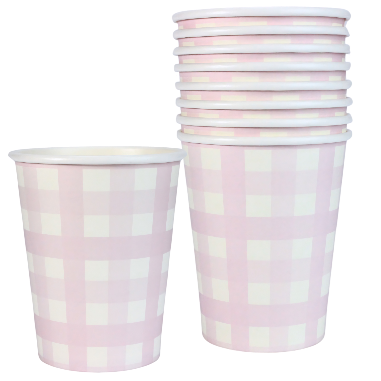 Pastel Pink Gingham Paper Cups (Pack of 8)