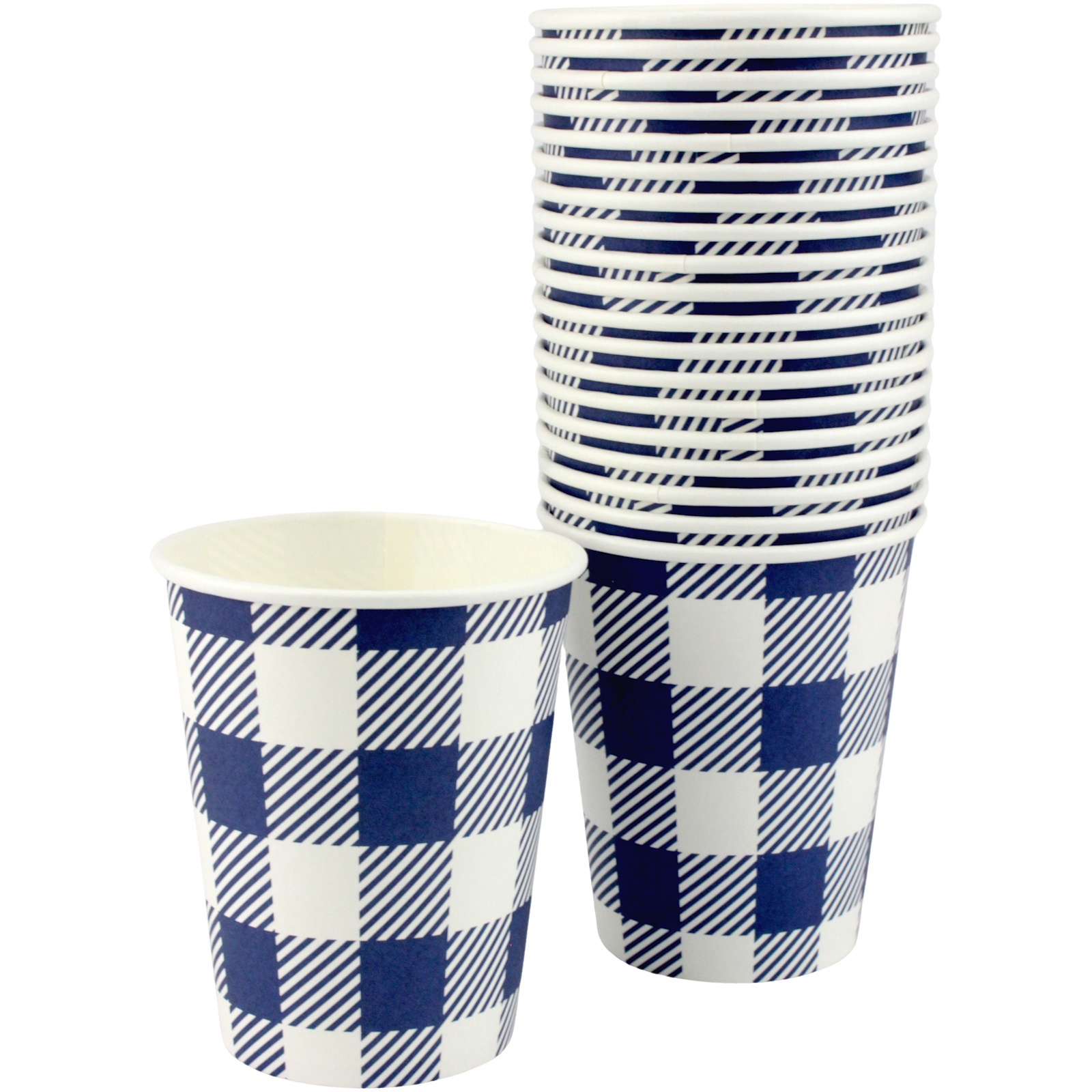 Navy Blue Gingham Paper Cups (Pack of 20)