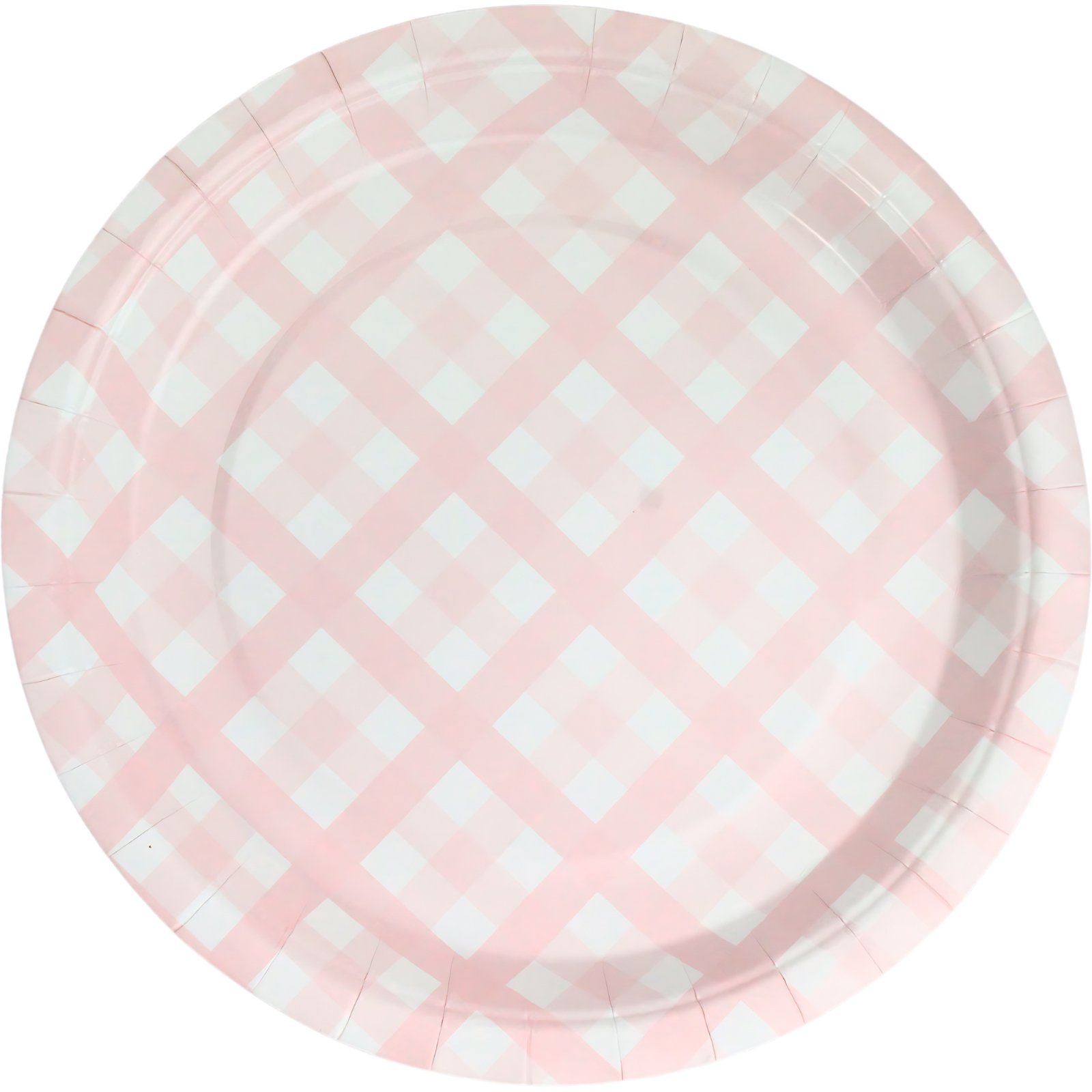 Pastel Pink Gingham Large Paper Plates (Pack of 8)