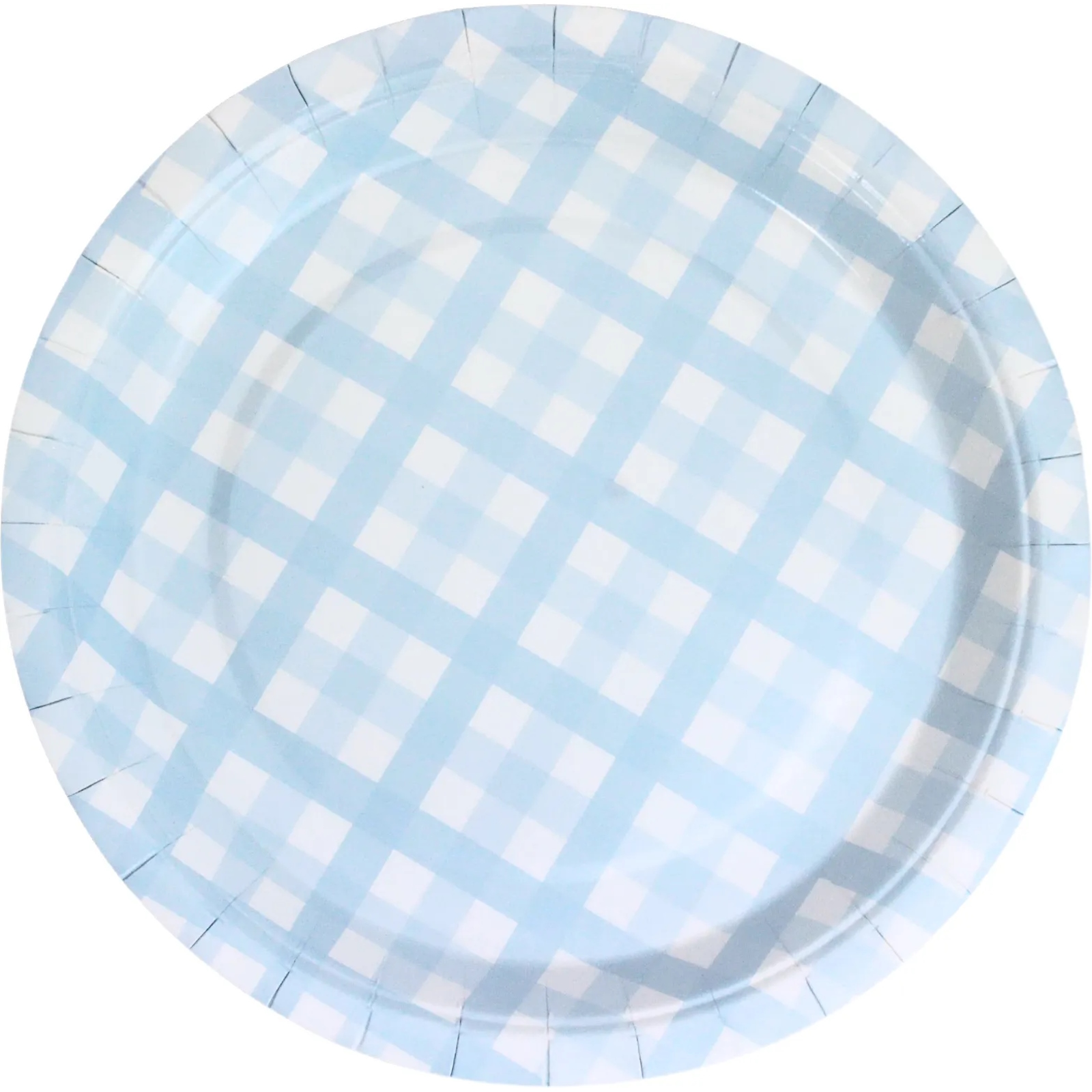 Pastel Blue Gingham Large Paper Plates (Pack of 8)