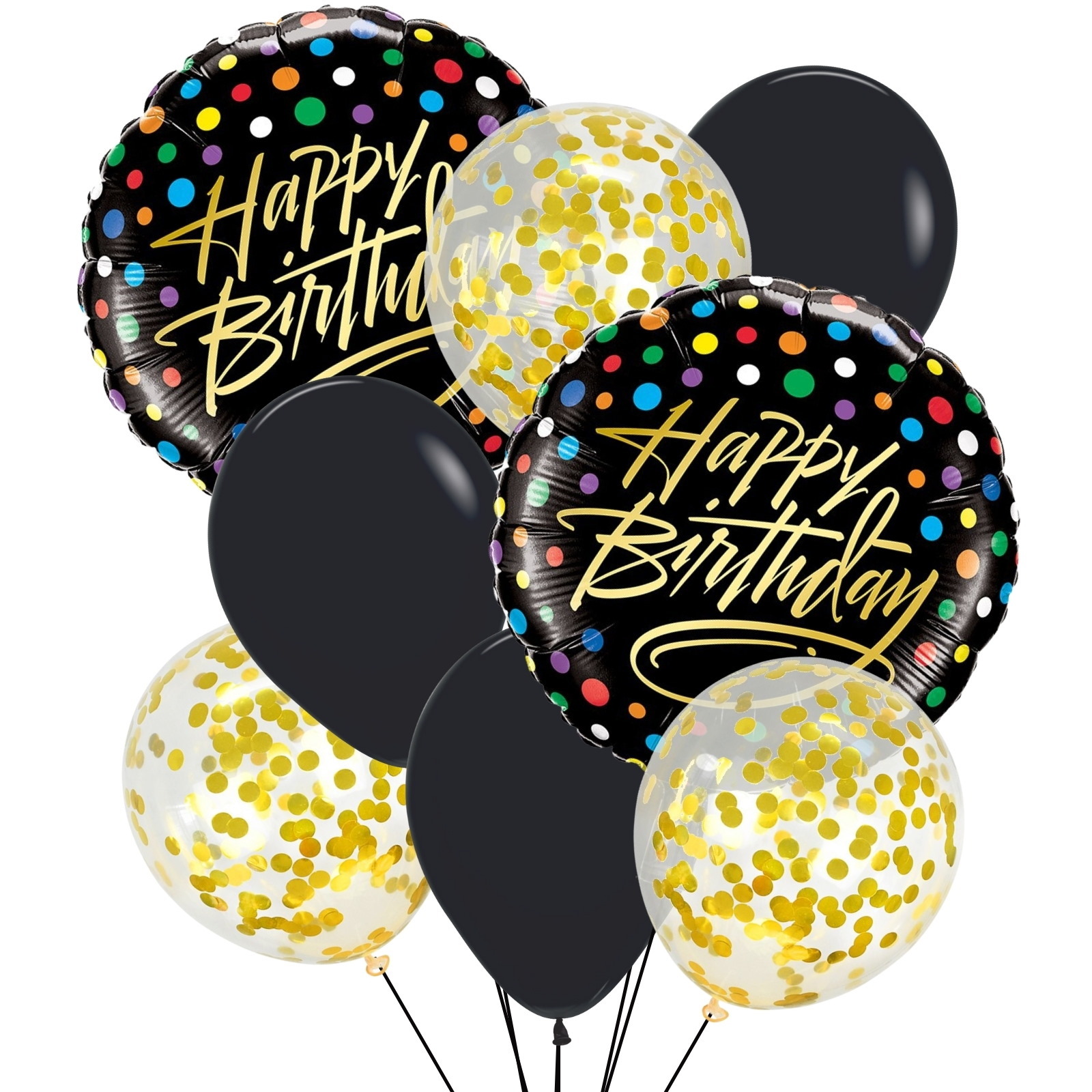 Happy Birthday Black & Gold Confetti Balloon Bouquet 
