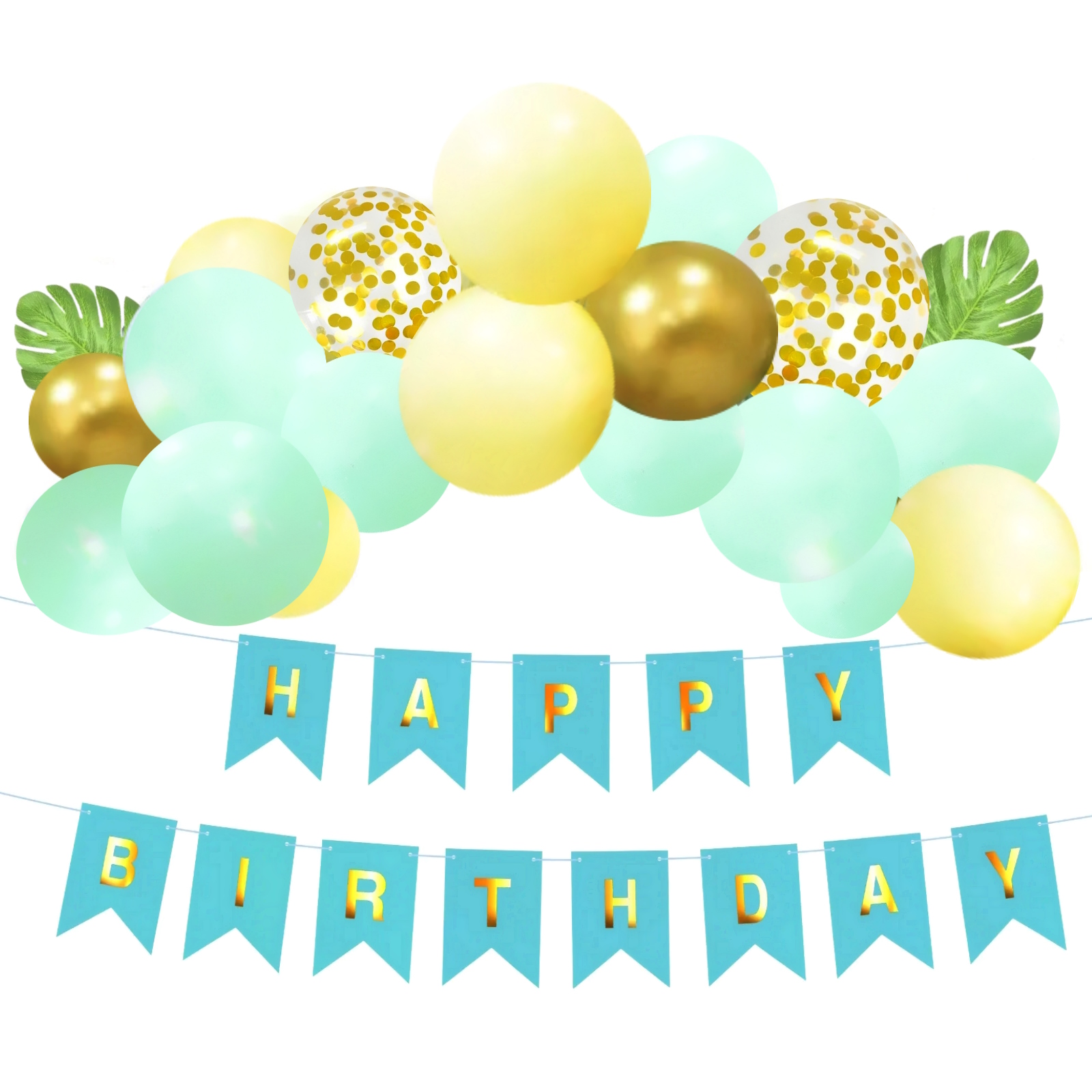 Blue Tropical Happy Birthday Balloon Banner Kit