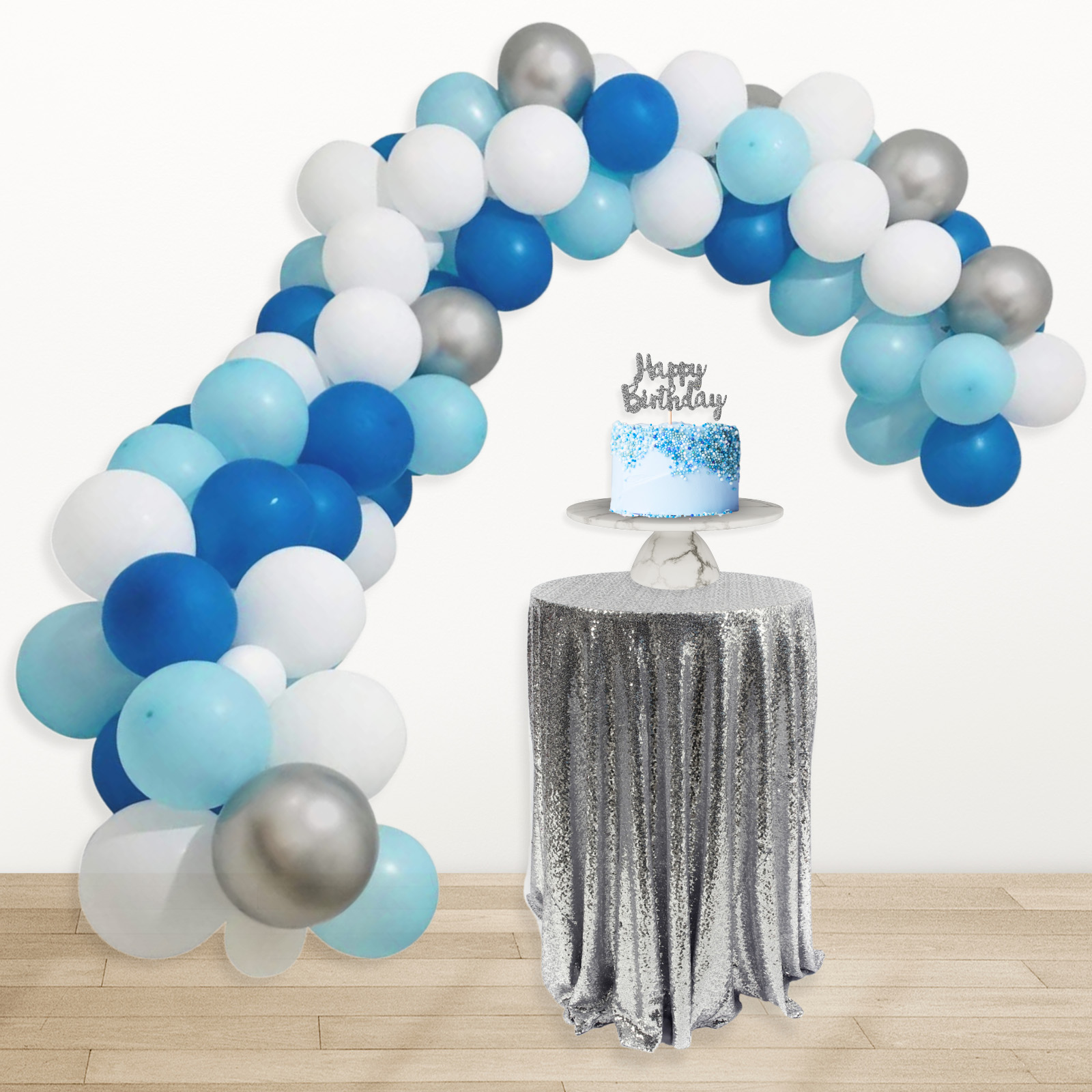 Cool Blue, Silver and White Balloon Garland Kit 