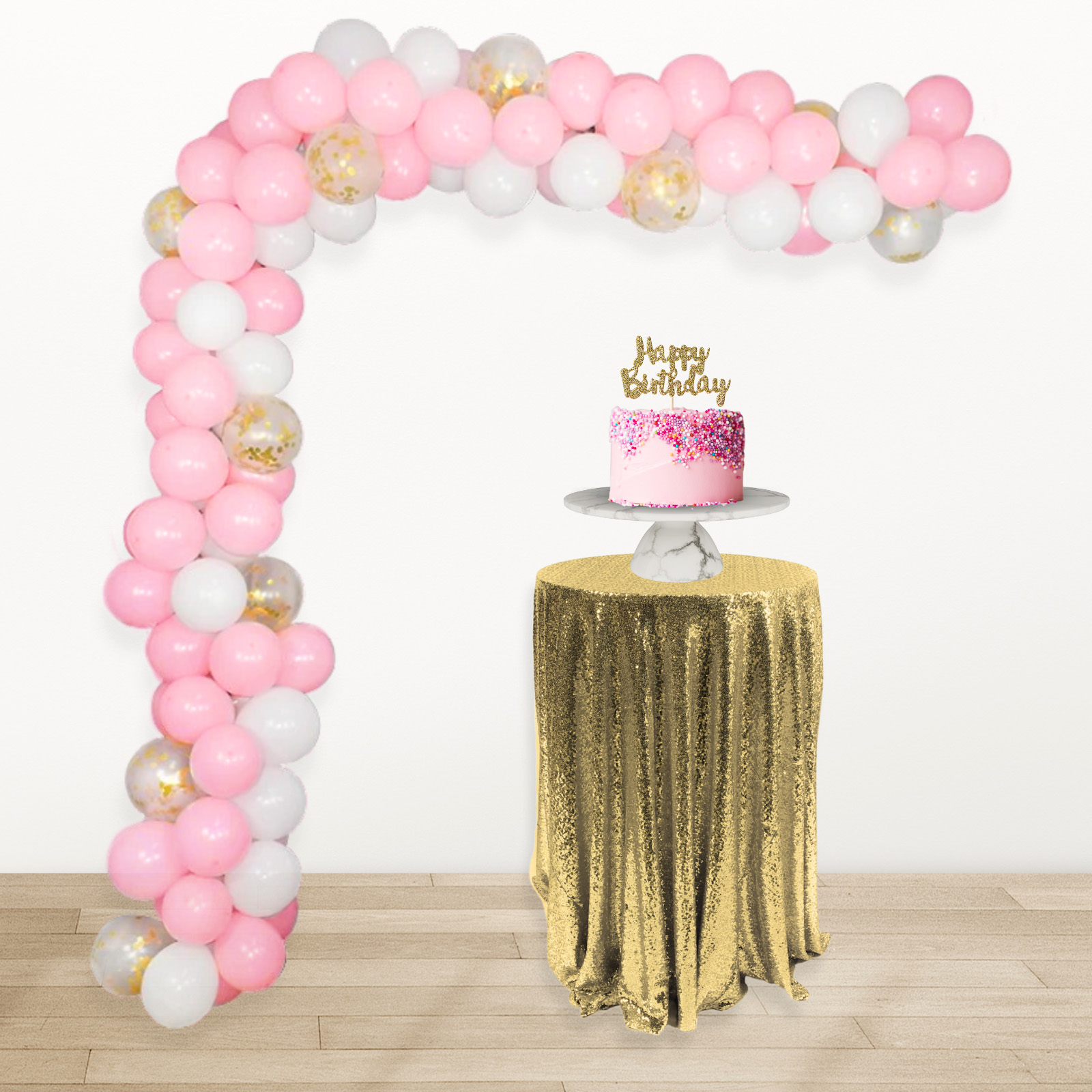 Light Pink, White and Gold Confetti Balloon Garland Kit 