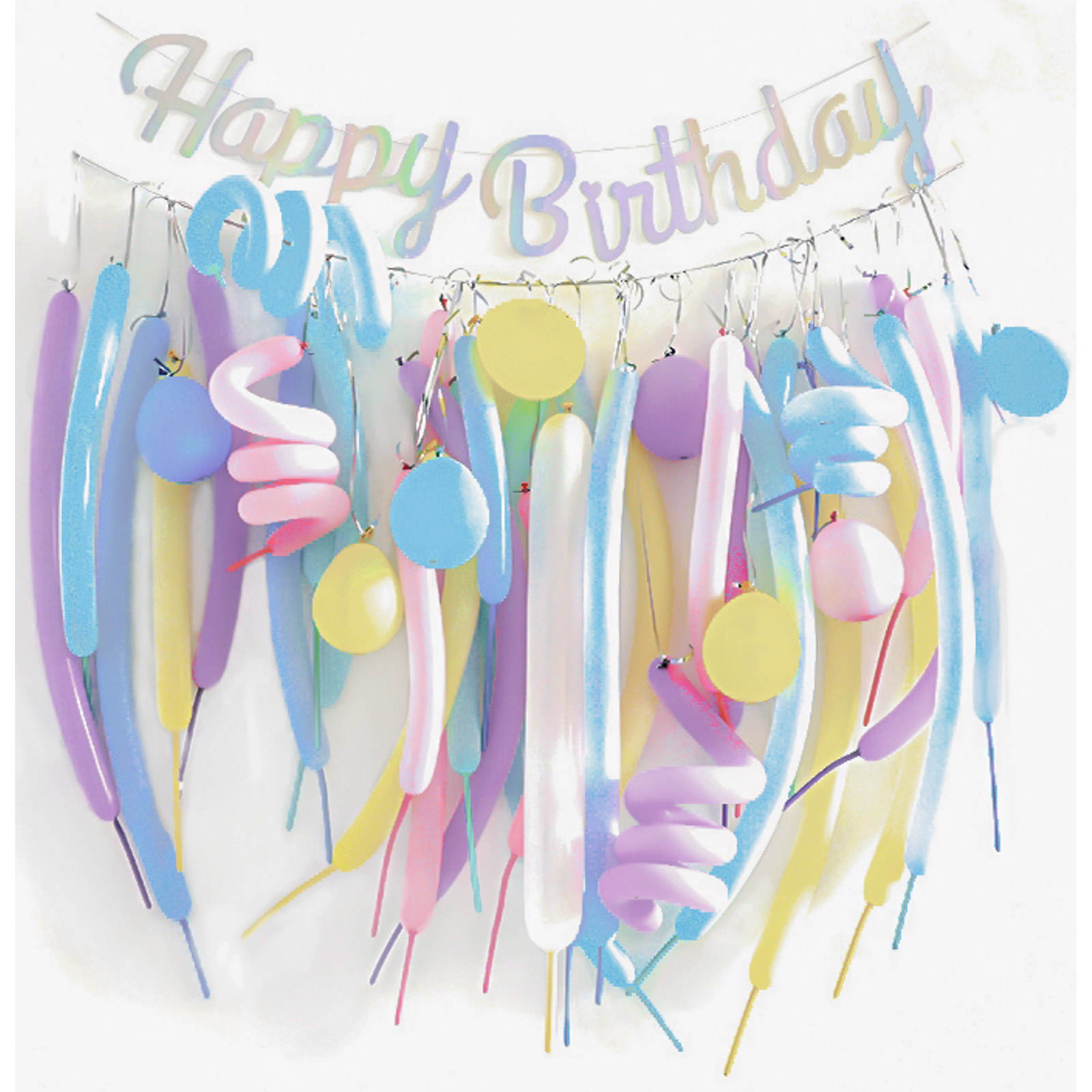 Iridescent Happy Birthday Cascading Pastel Balloon Banner Kit