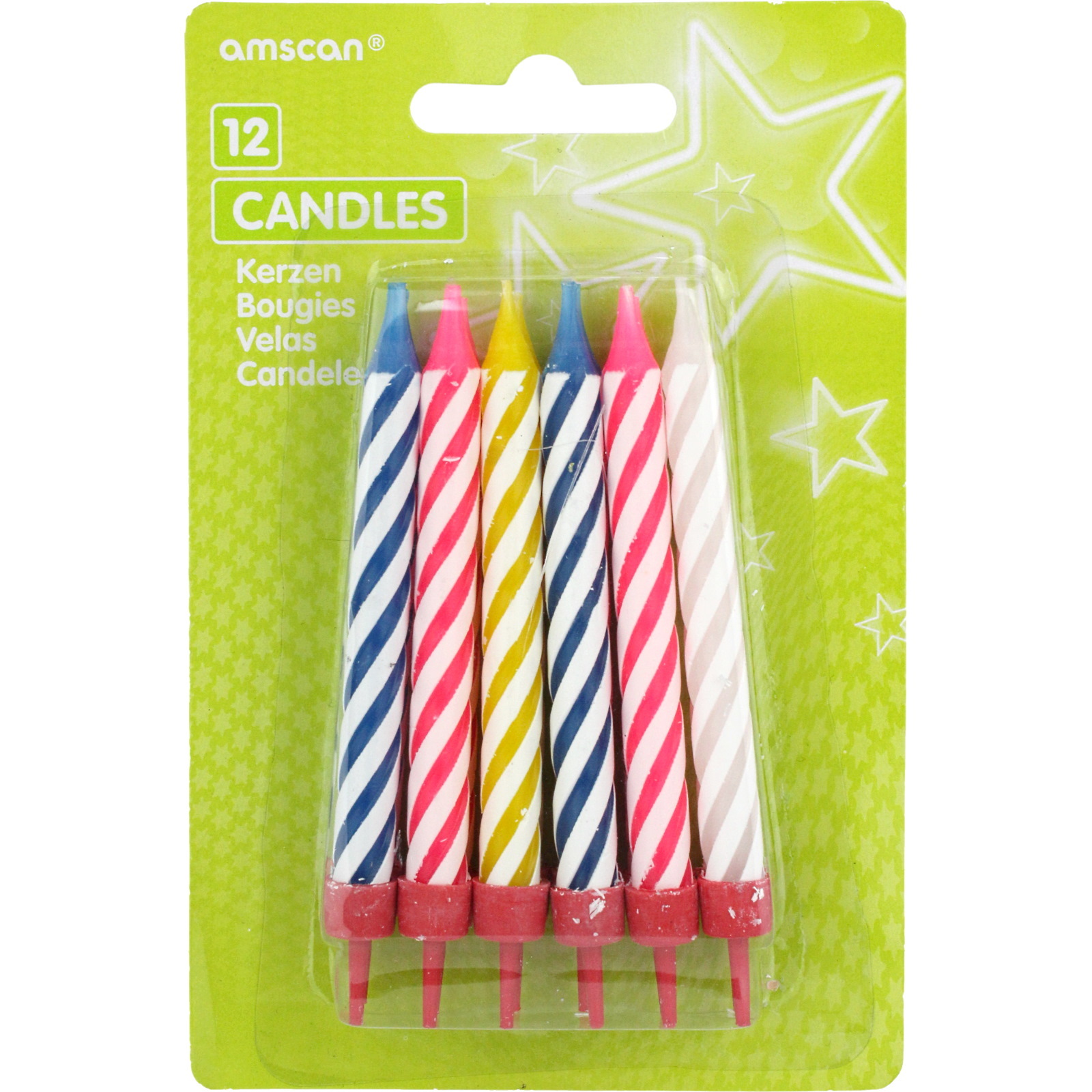 Multi Coloured Striped Spiral Candles With Holders (Pack of 12)
