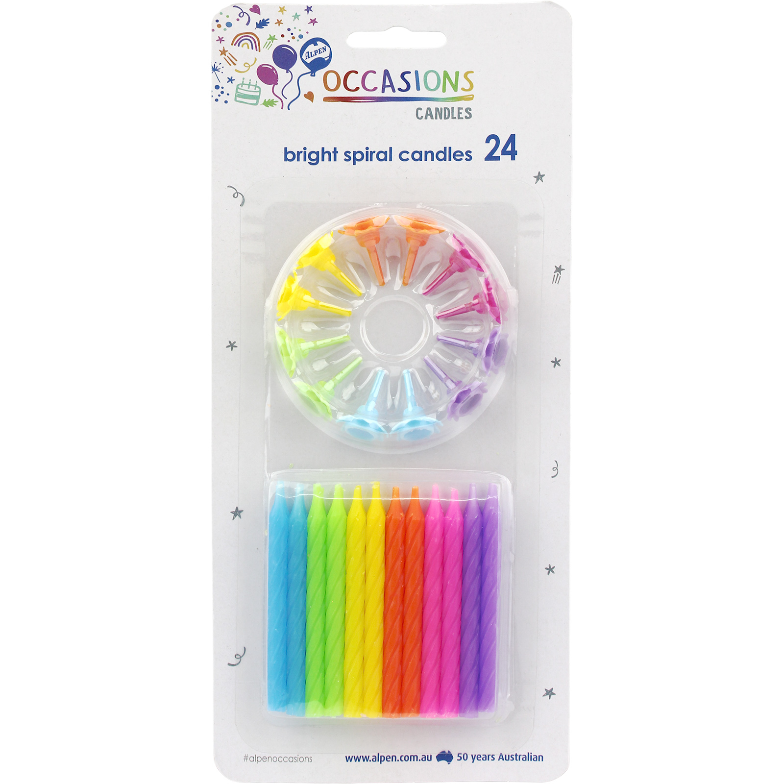 Assorted Bright Spiral Candles (Pack of 24) 
