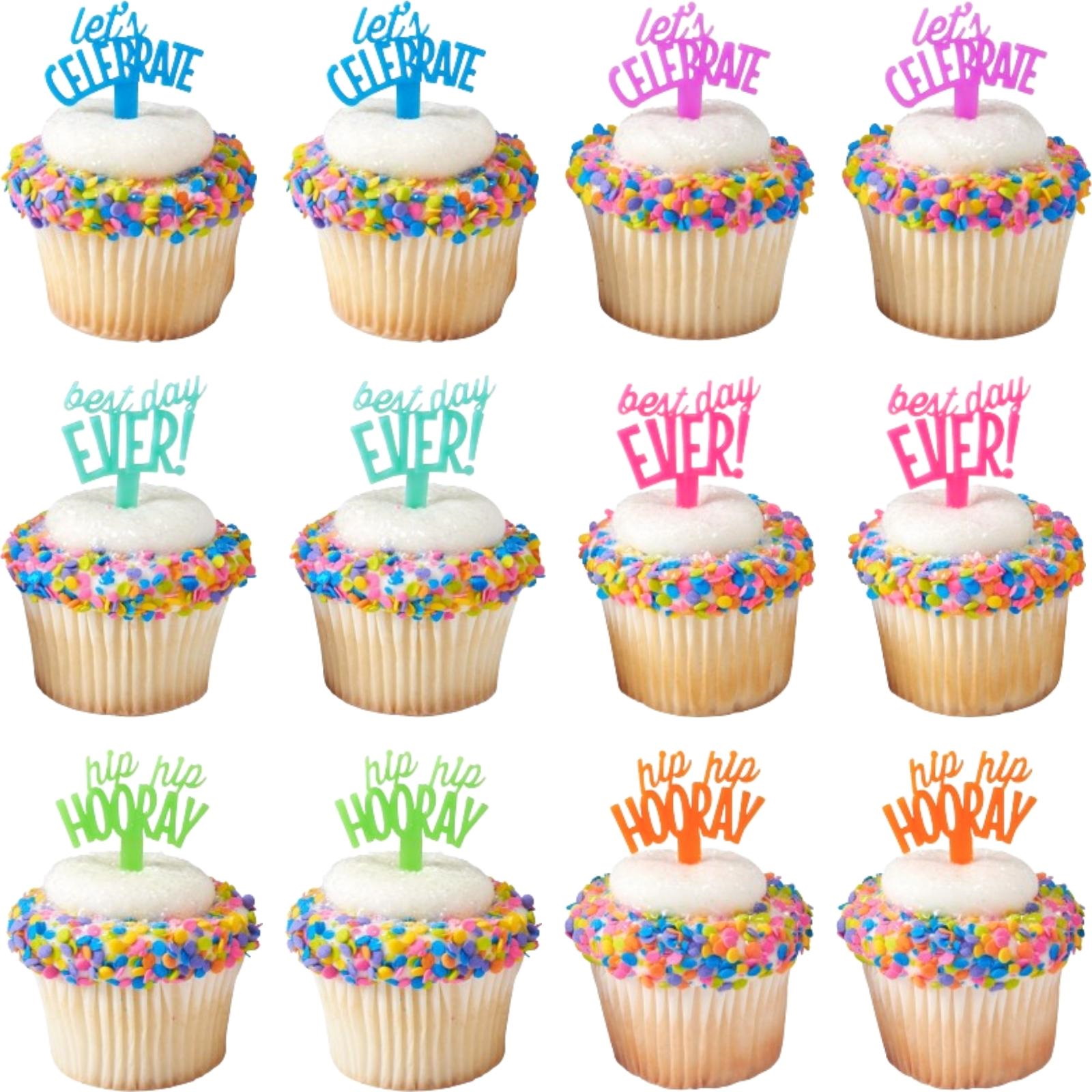  Neon Birthday Wishes Plastic Picks (Pack of 12) 