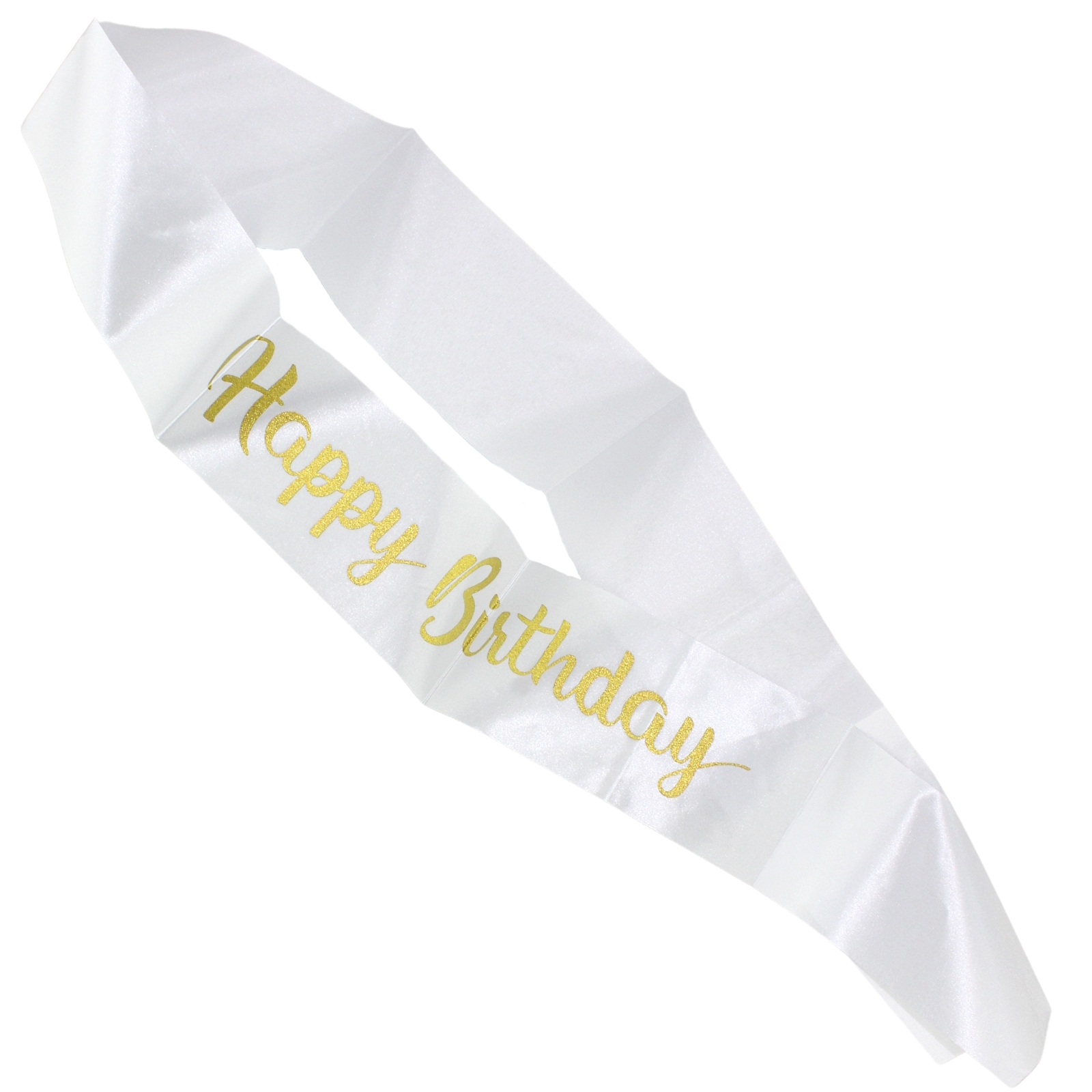 White and Gold Happy Birthday Sash