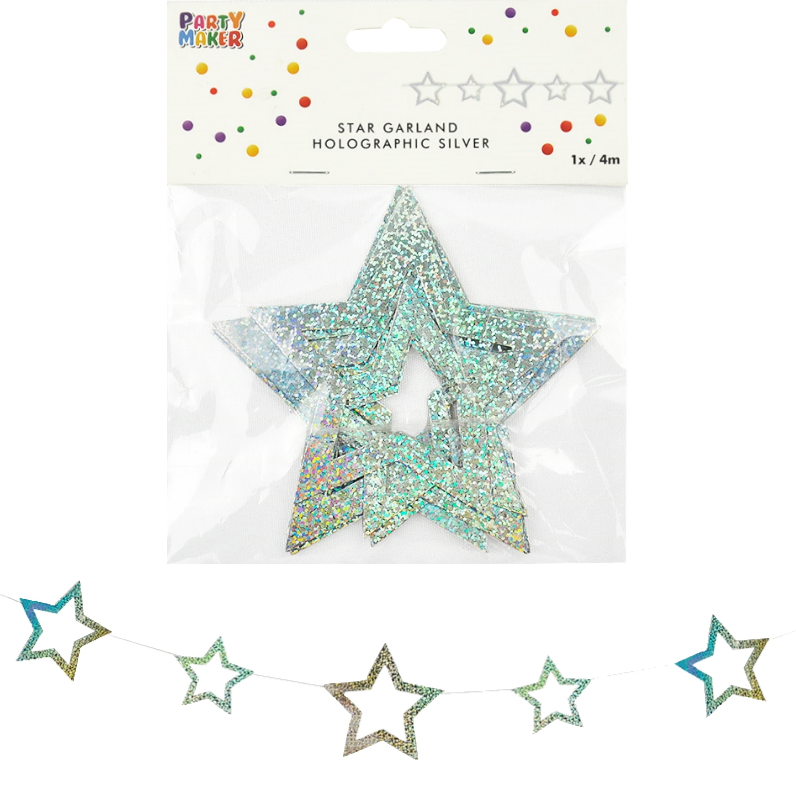 Holographic Silver Star Garland Banner 