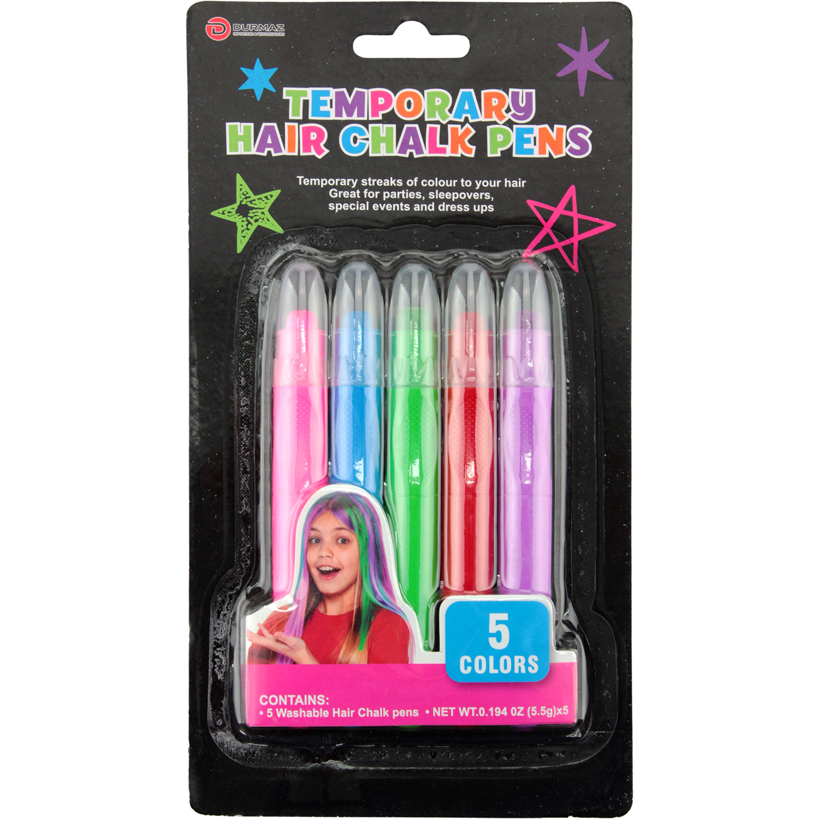 Washable Hair Chalk Pens (Pack of 5)