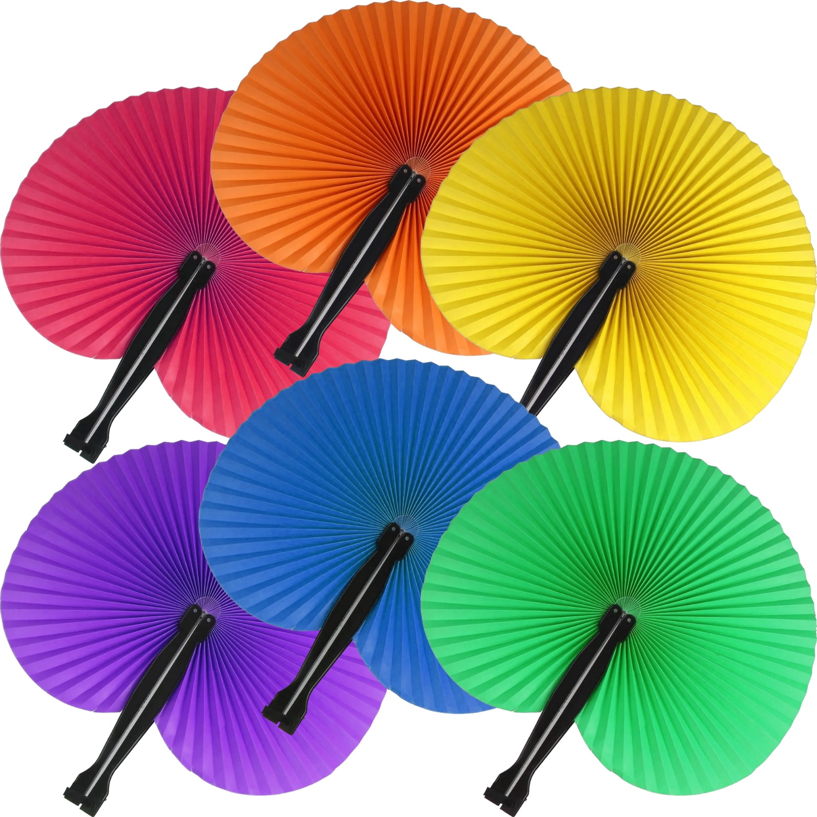 Coloured Paper Folding Fans (Pack of 12)