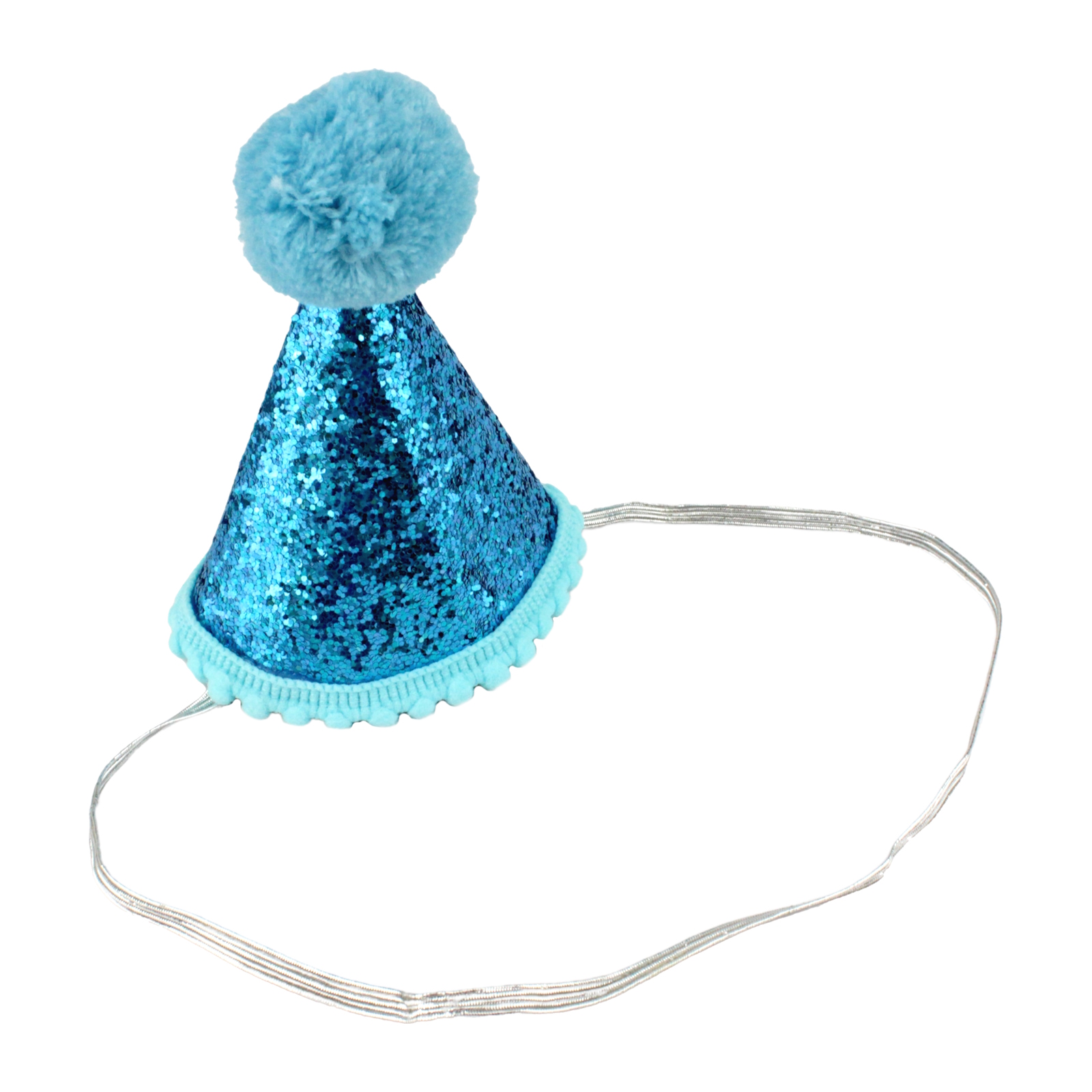 Mini Deluxe Glitter Blue Pom Pom Party Hat