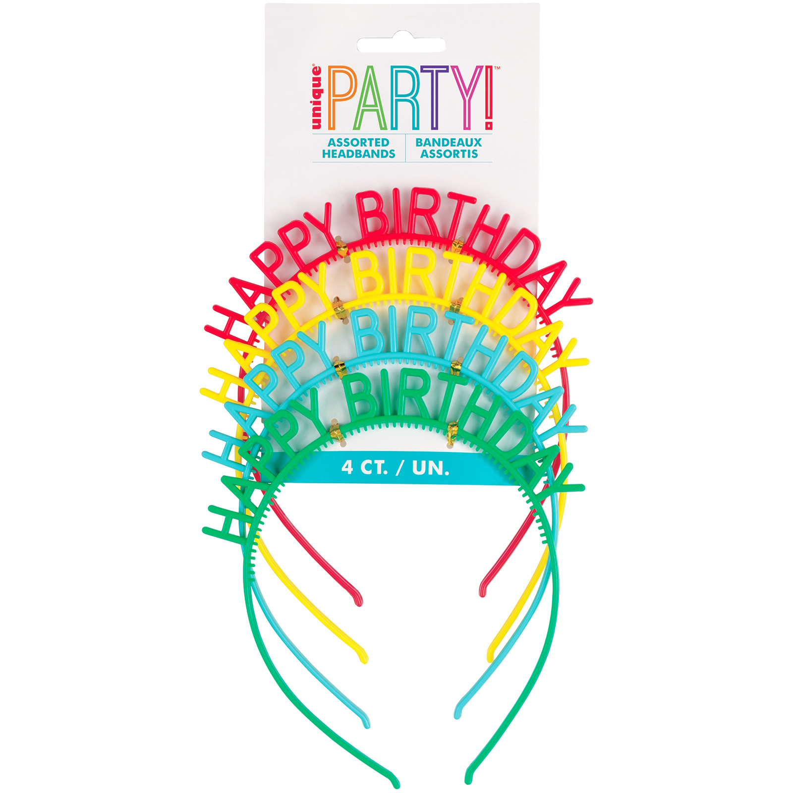 Happy Birthday Bright Coloured Plastic Headbands (Pack of 4) 