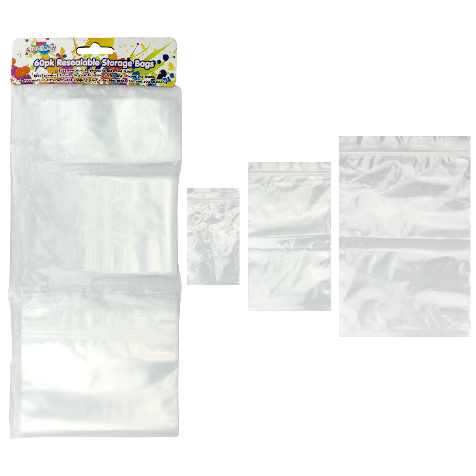 Assorted Size Zip Lock Storage Bags (Pack of 60)