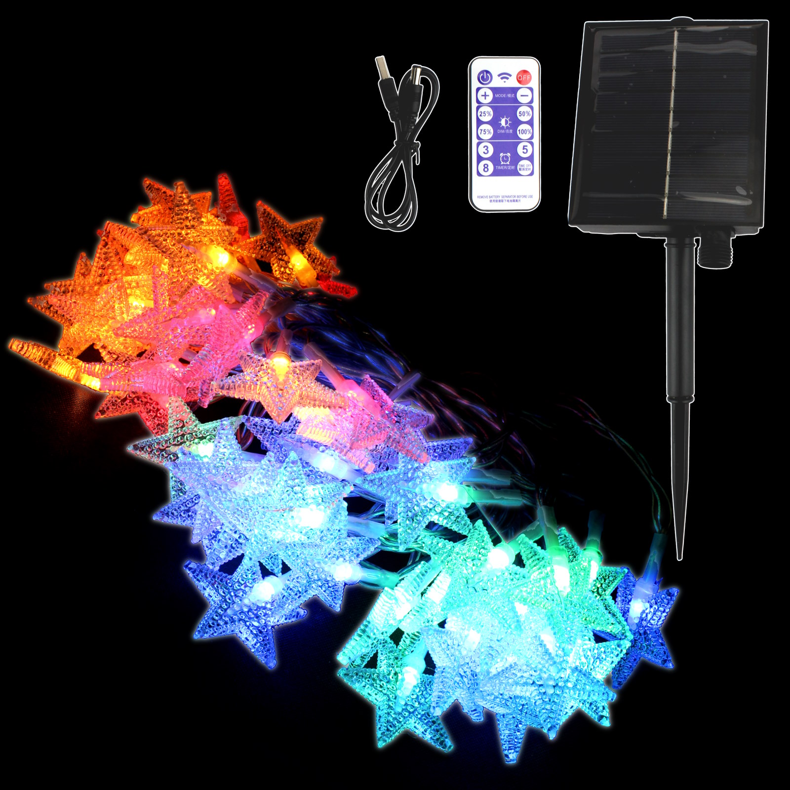 Multi Colour Solar Stars LED String Lights  
