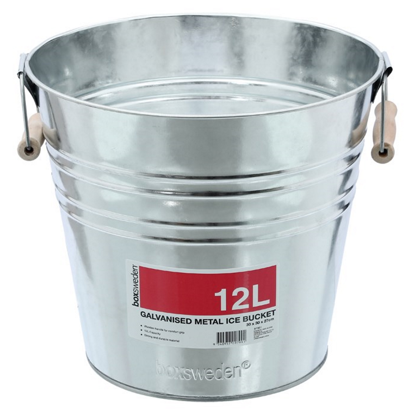 Galvanised Metal Ice Bucket With Wooden Handles 12L